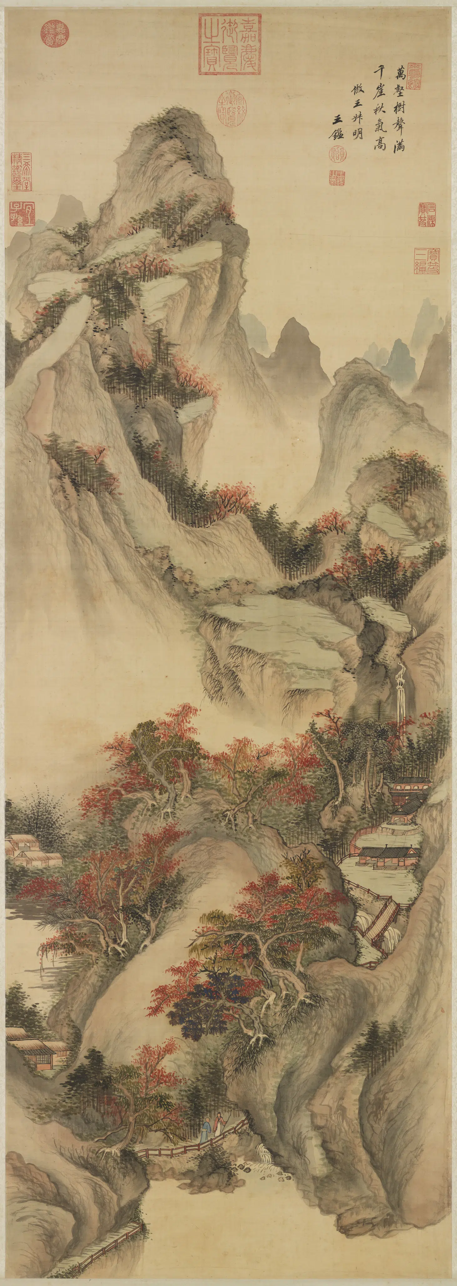 清代【王鉴】《仿王蒙秋山图轴》