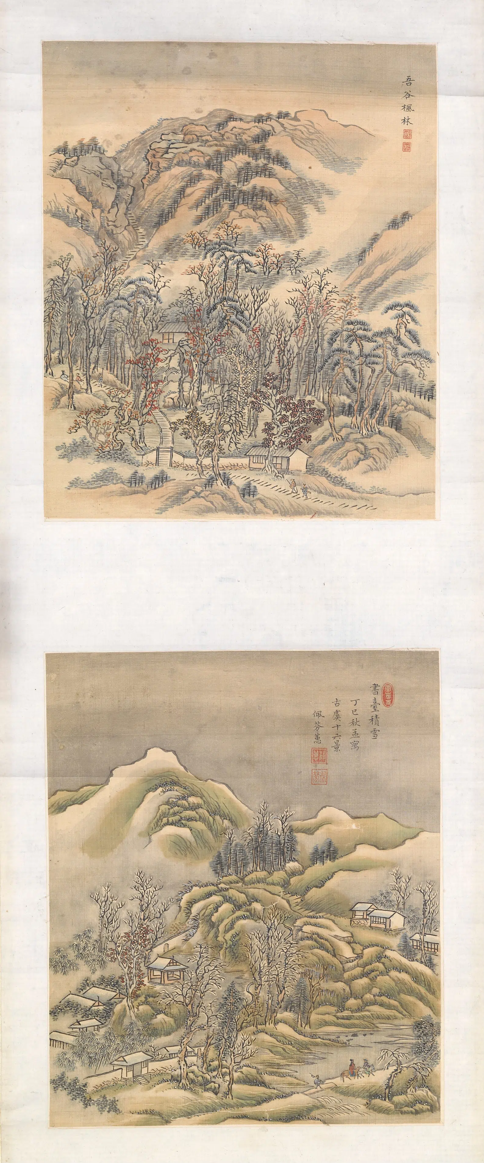 清代【薛蕙】《山水册页-吾谷枫林书台积雪二开合裱》 第1张