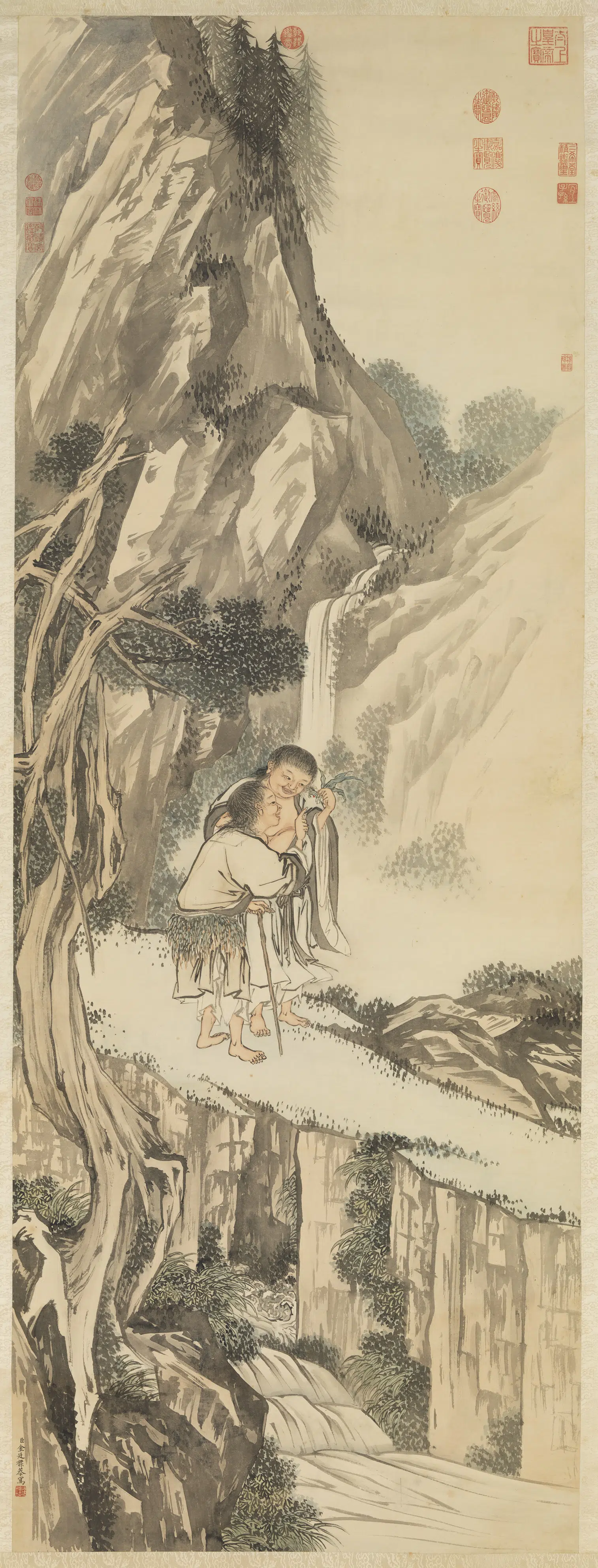 清代【金廷标】《画寒山拾得图轴》