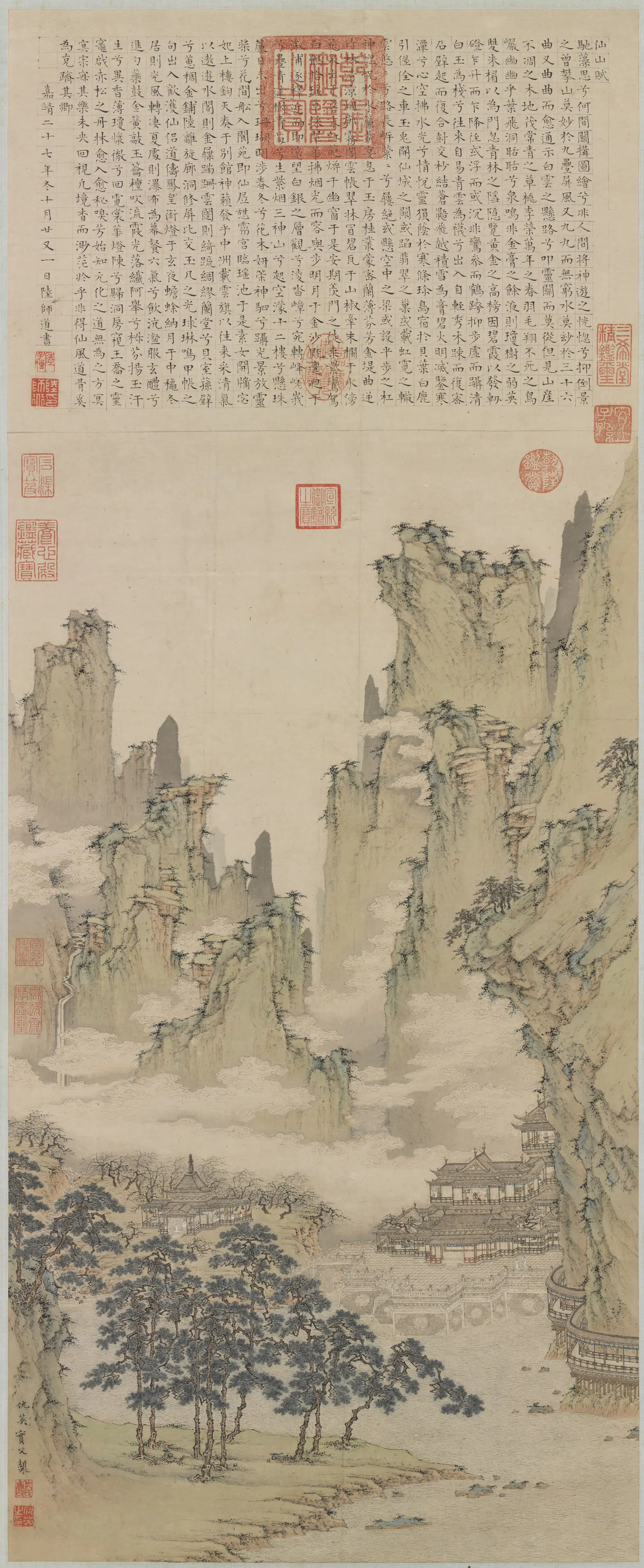 明朝【仇英】《云溪仙馆图轴》