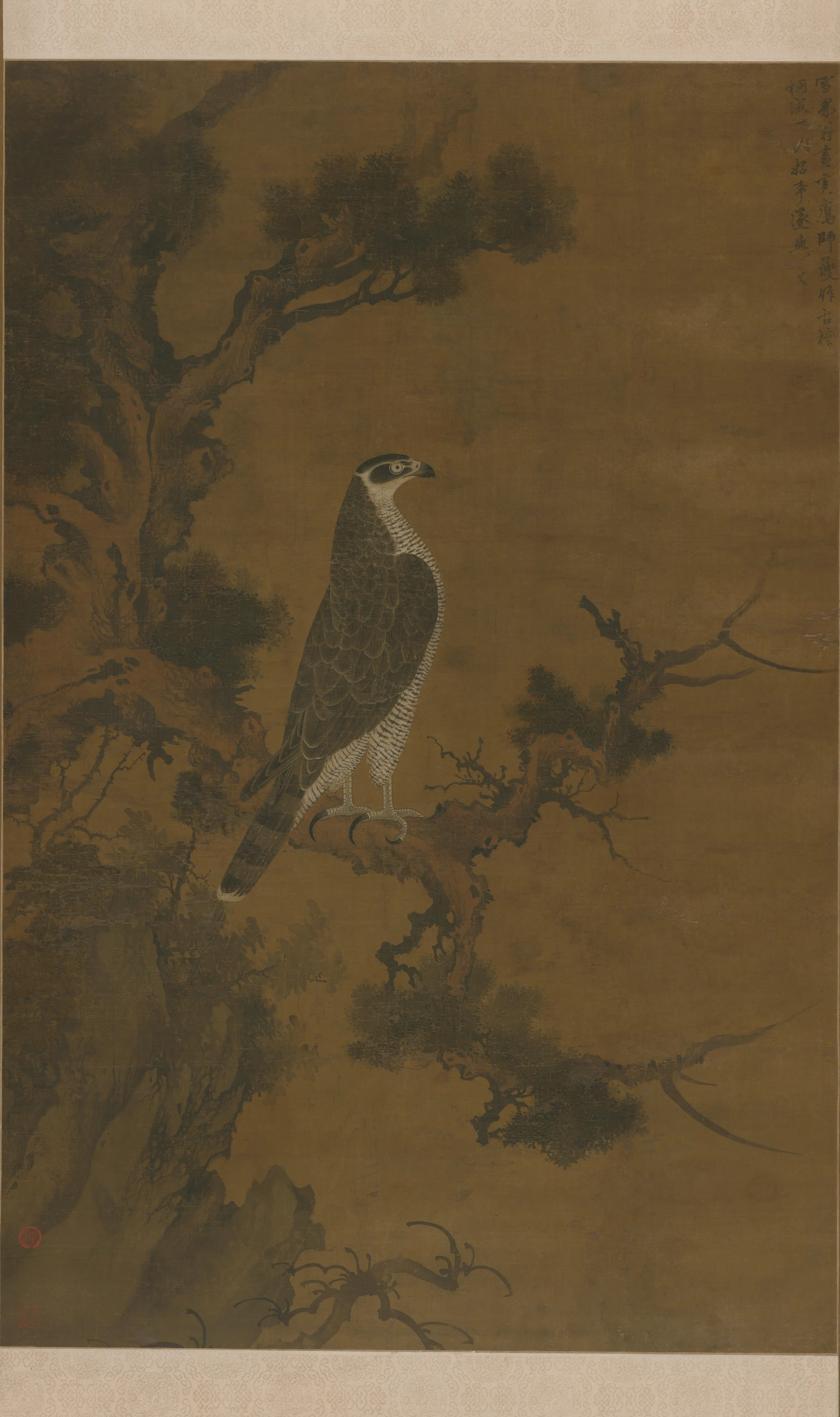 元朝【雪界翁】《张师夔鹰桧图轴》
