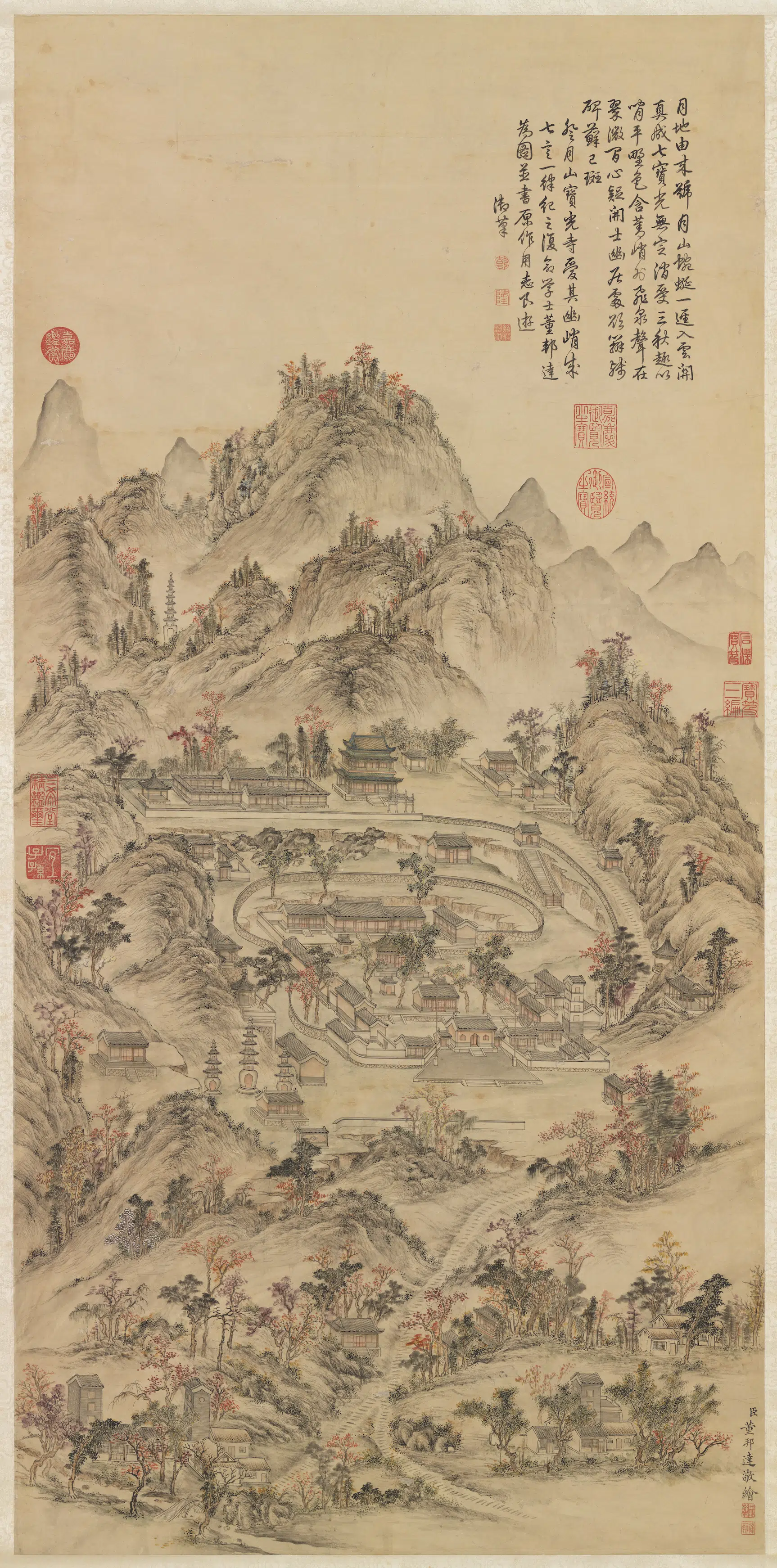 清代【董邦达】《绘御笔宝光寺诗图轴》
