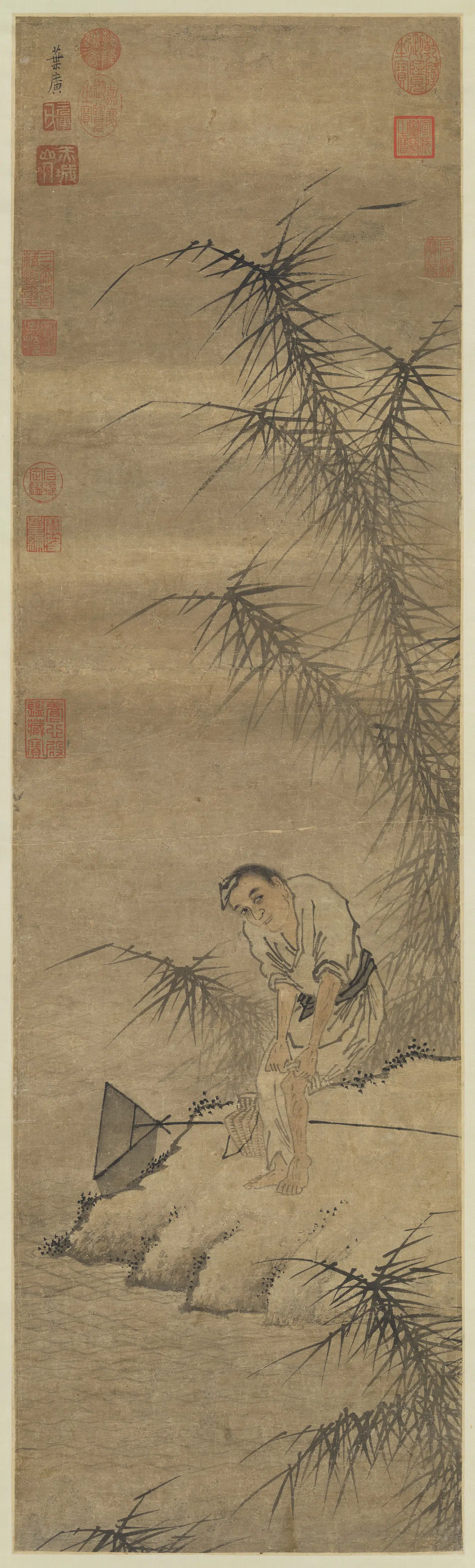 明朝【叶广】《丛荻闲渔图轴》