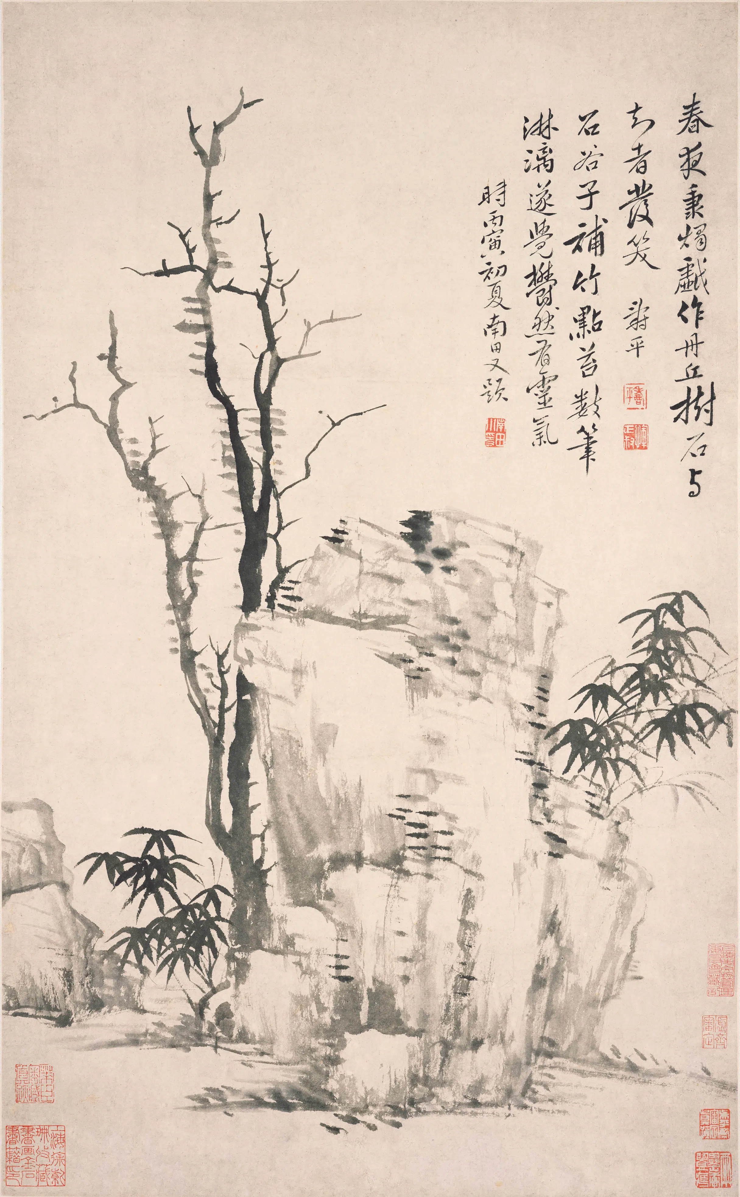 清代【恽寿平】《王翚仿柯九思树石图轴》