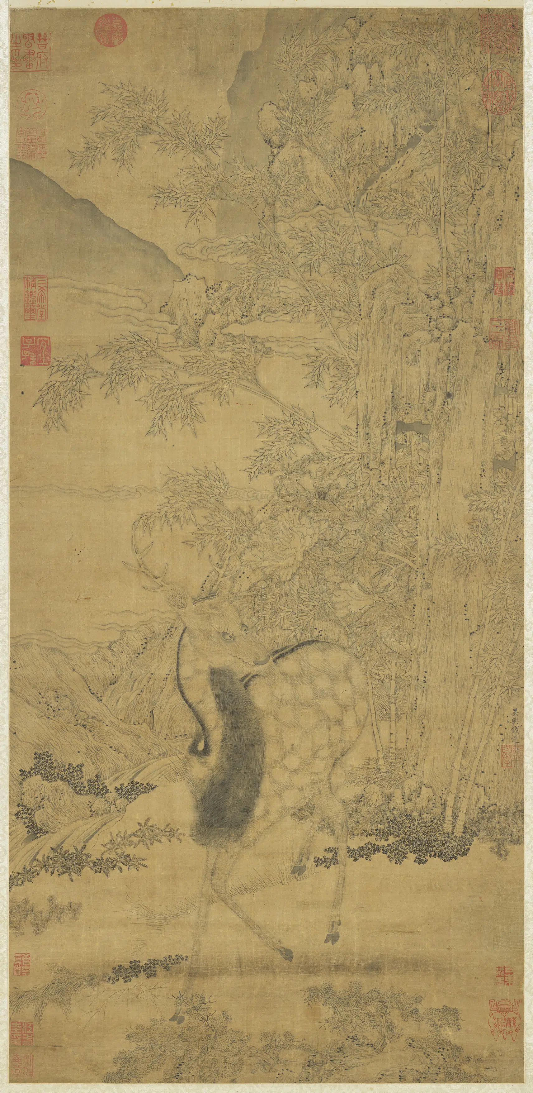 宋-元朝【钱选】《画鹿图轴》