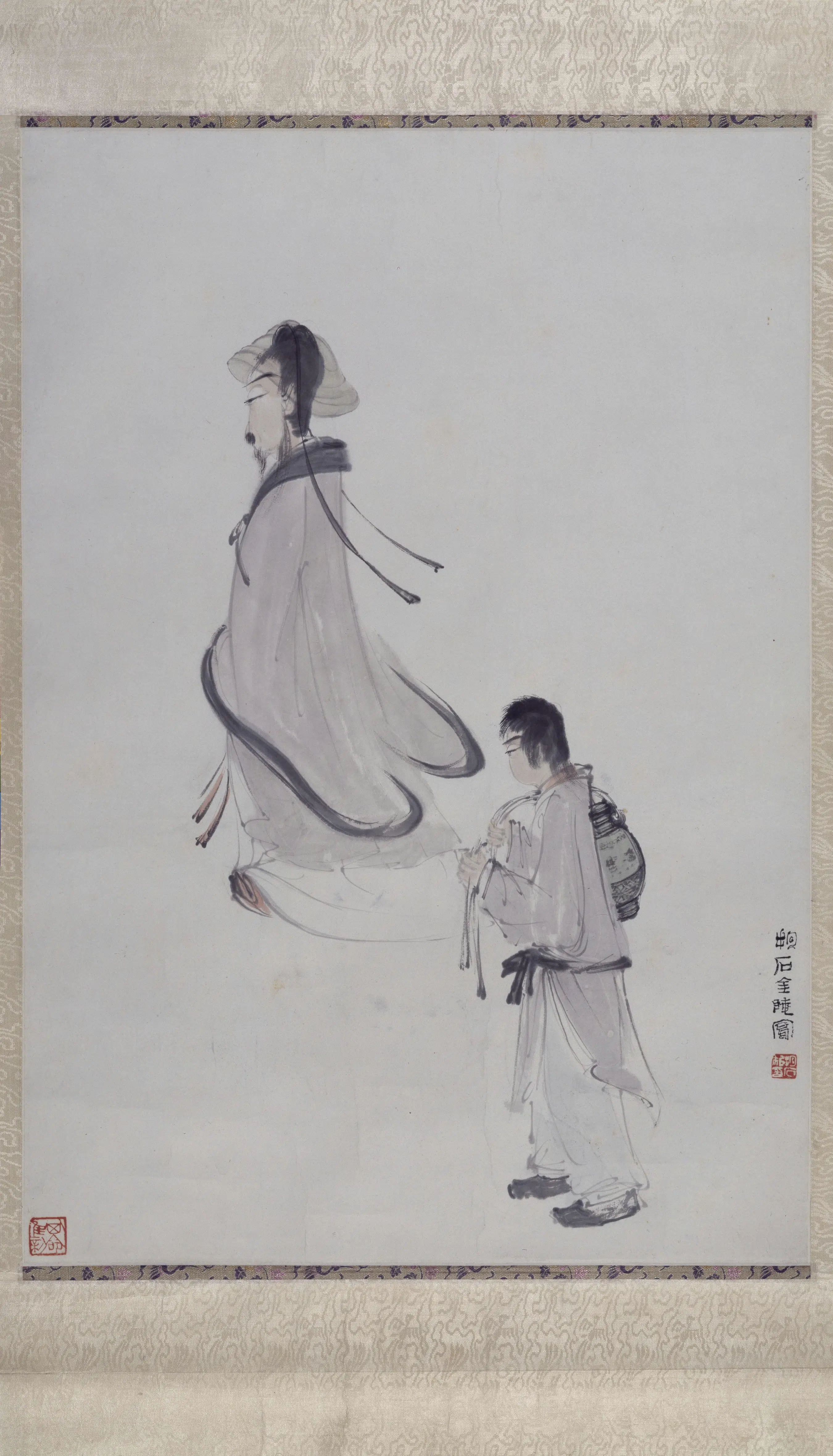 近现代【傅抱石】《渊明沽酒图轴》 第1张