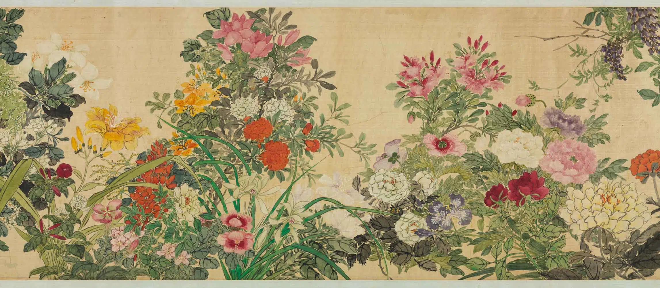 清代【张熊】《设色百花图轴》 第4张