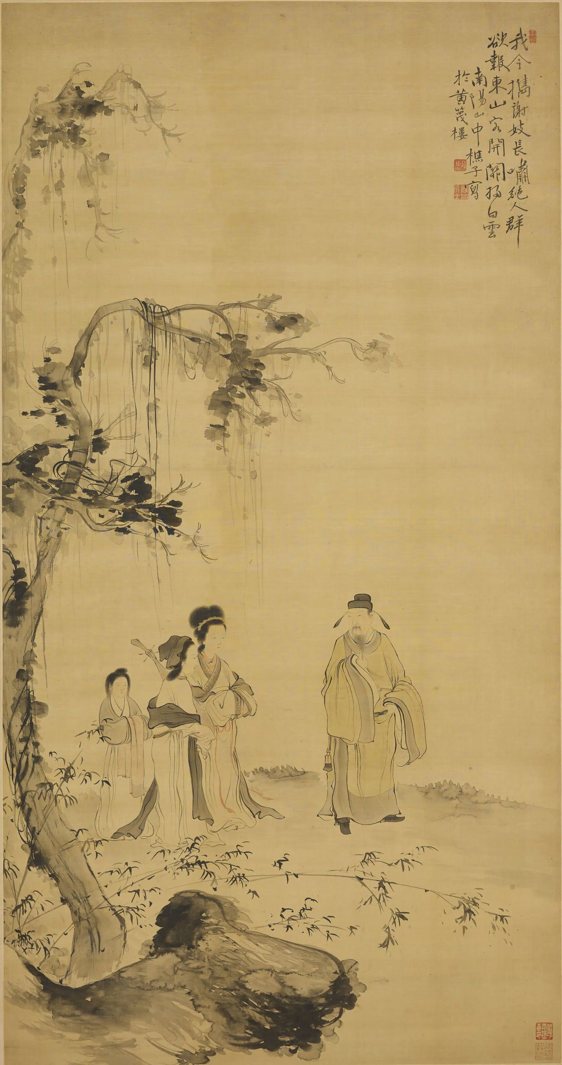 清代【华喦（华岩)(华嵒)】《东山携妓图轴》