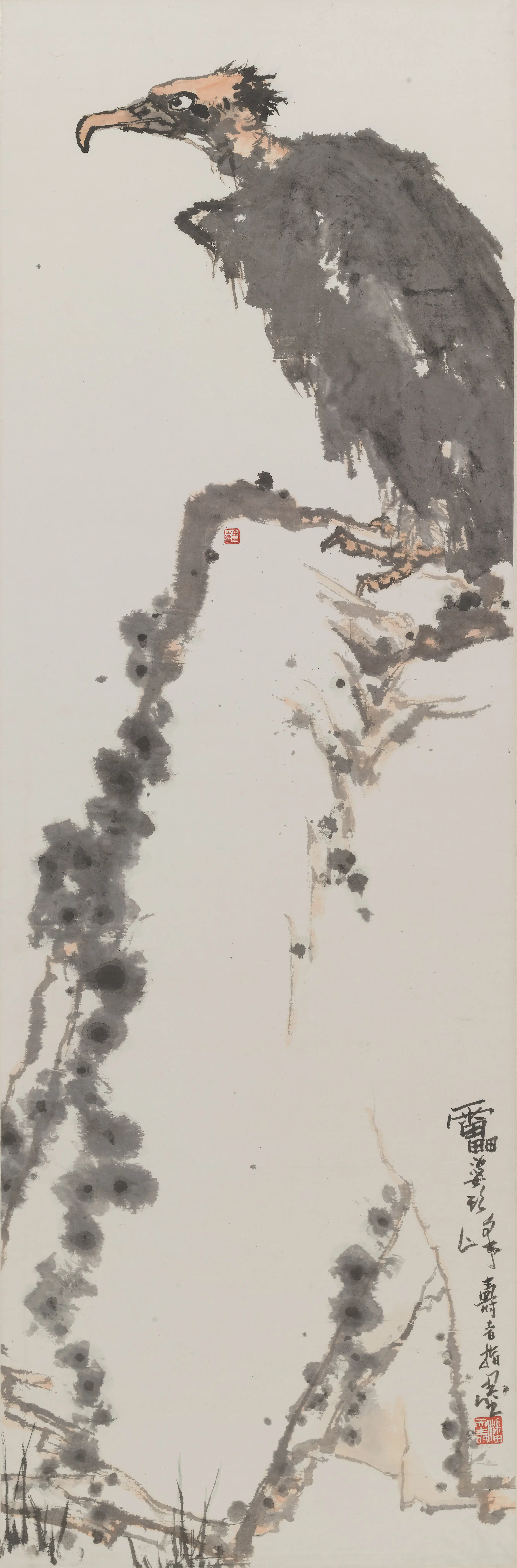 近现代【潘天寿-阿寿】《指画秃鹫图轴》
