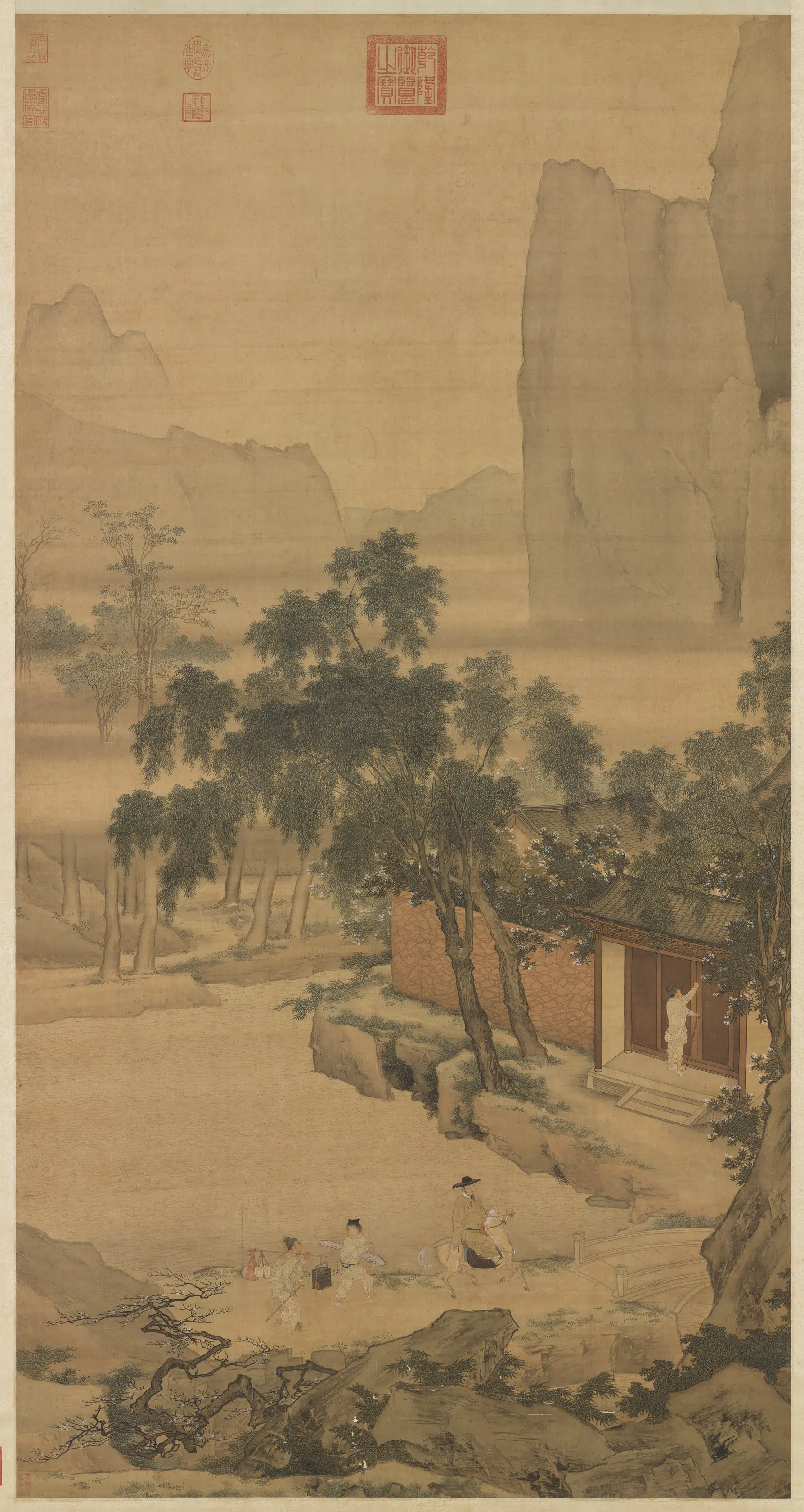 明朝【仇英】《春游晚归图轴》