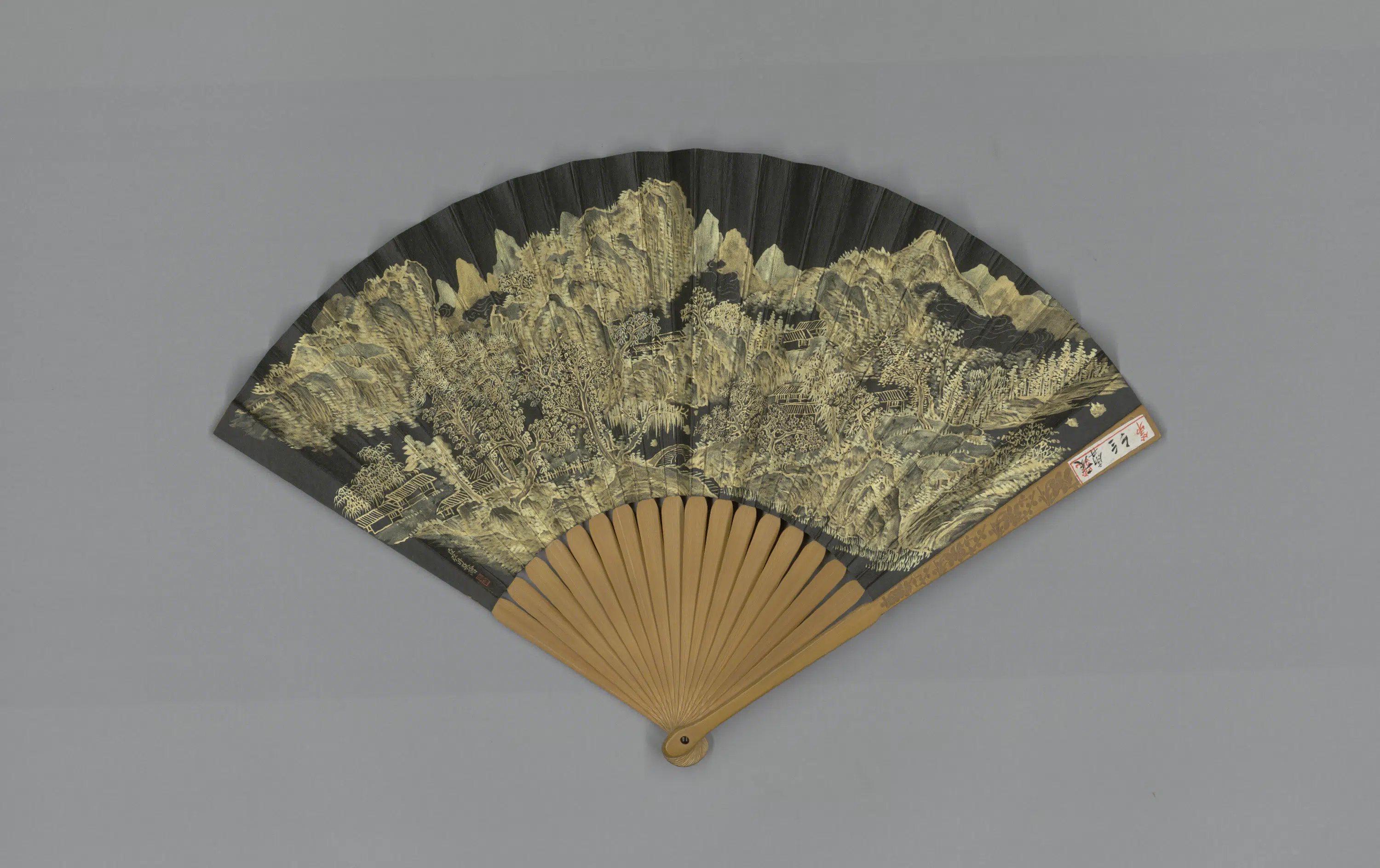 清代【爱新觉罗弘旿】《画山水并书题栴檀林八咏成扇》