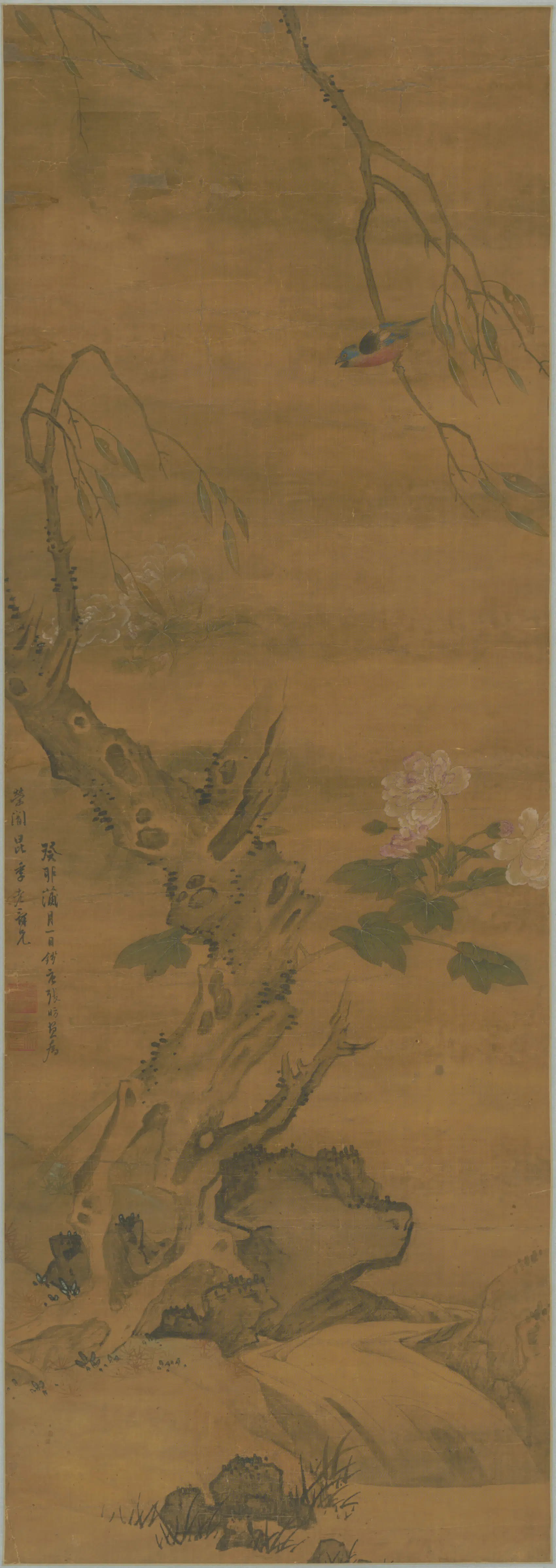 清代【张昉】《花鸟图轴》