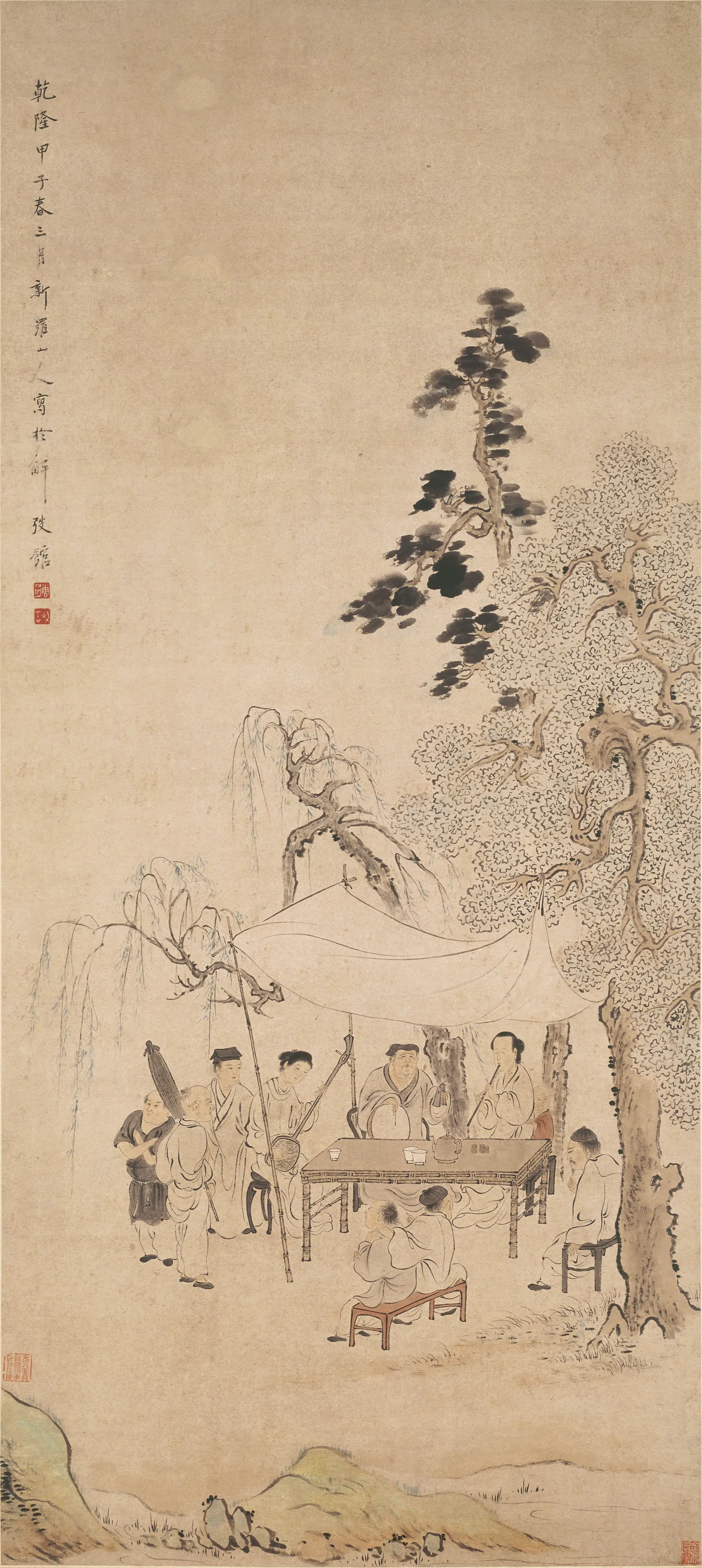 清代【华喦（华岩)】《瞽人说书图轴》