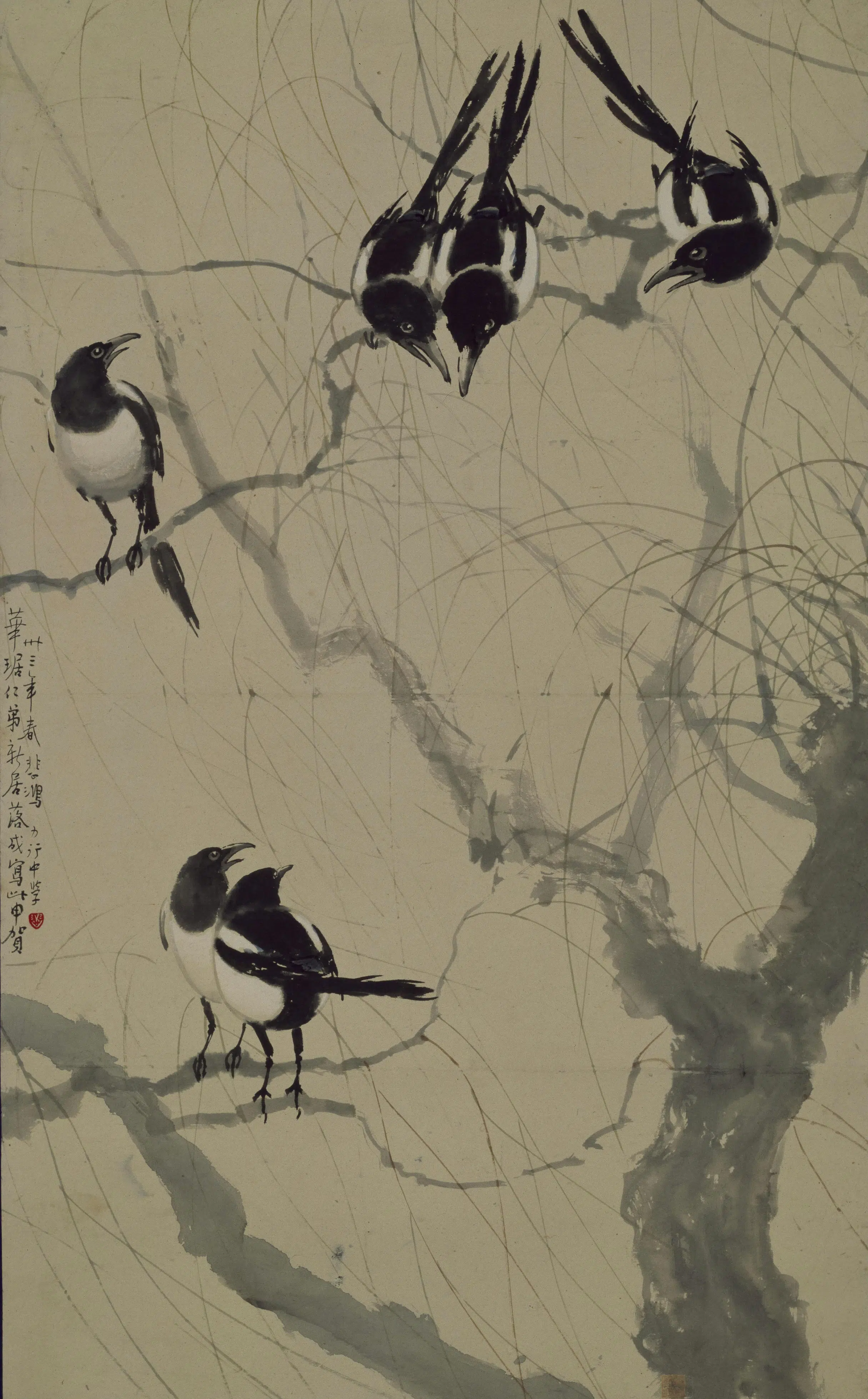 近现代【徐悲鸿】《柳鹊图轴》