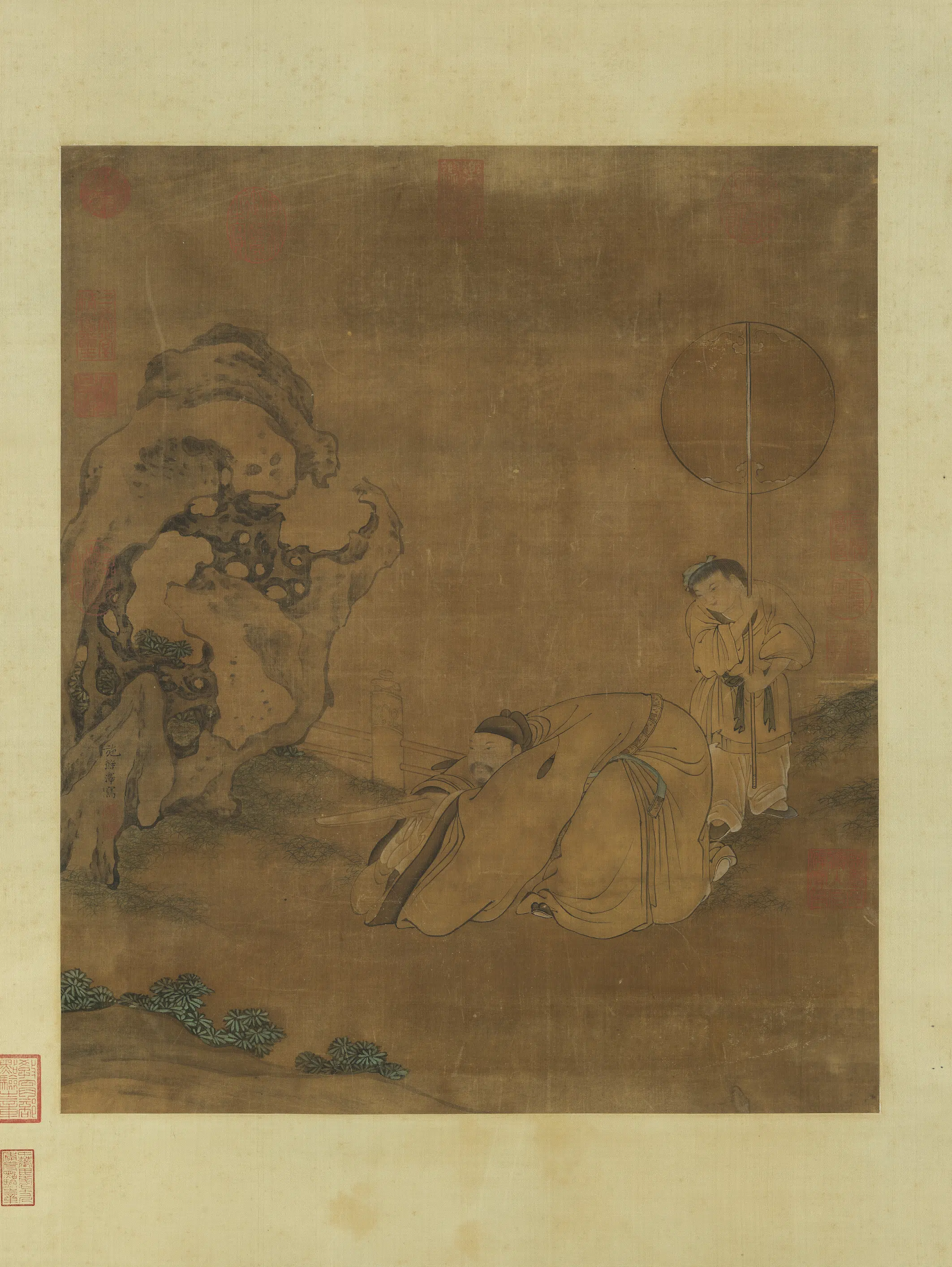 清代【施余泽】《拜石图轴》