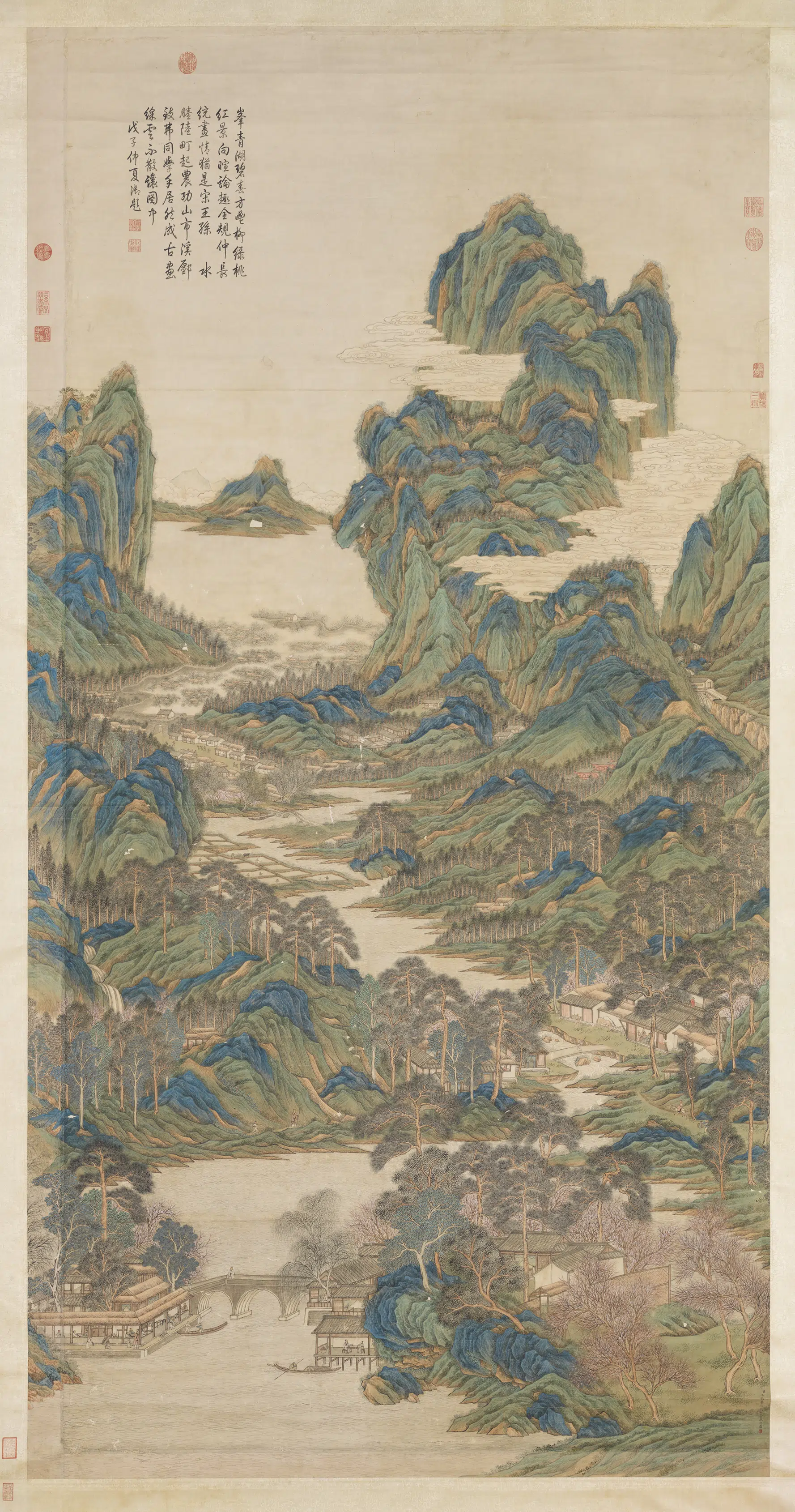 清代【王炳】《仿赵伯驹春山图轴》