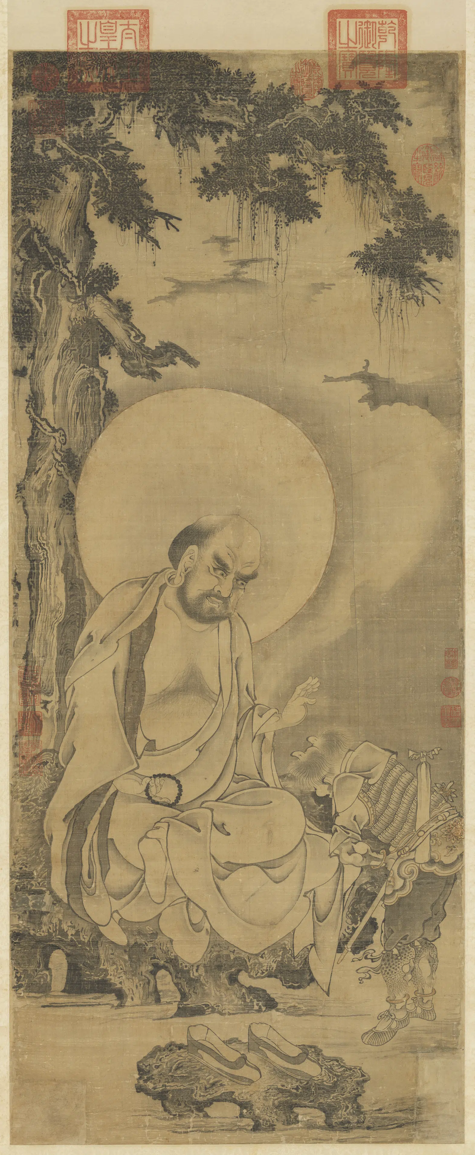 元代《元人画第九拔嘎沽拉尊者图轴》