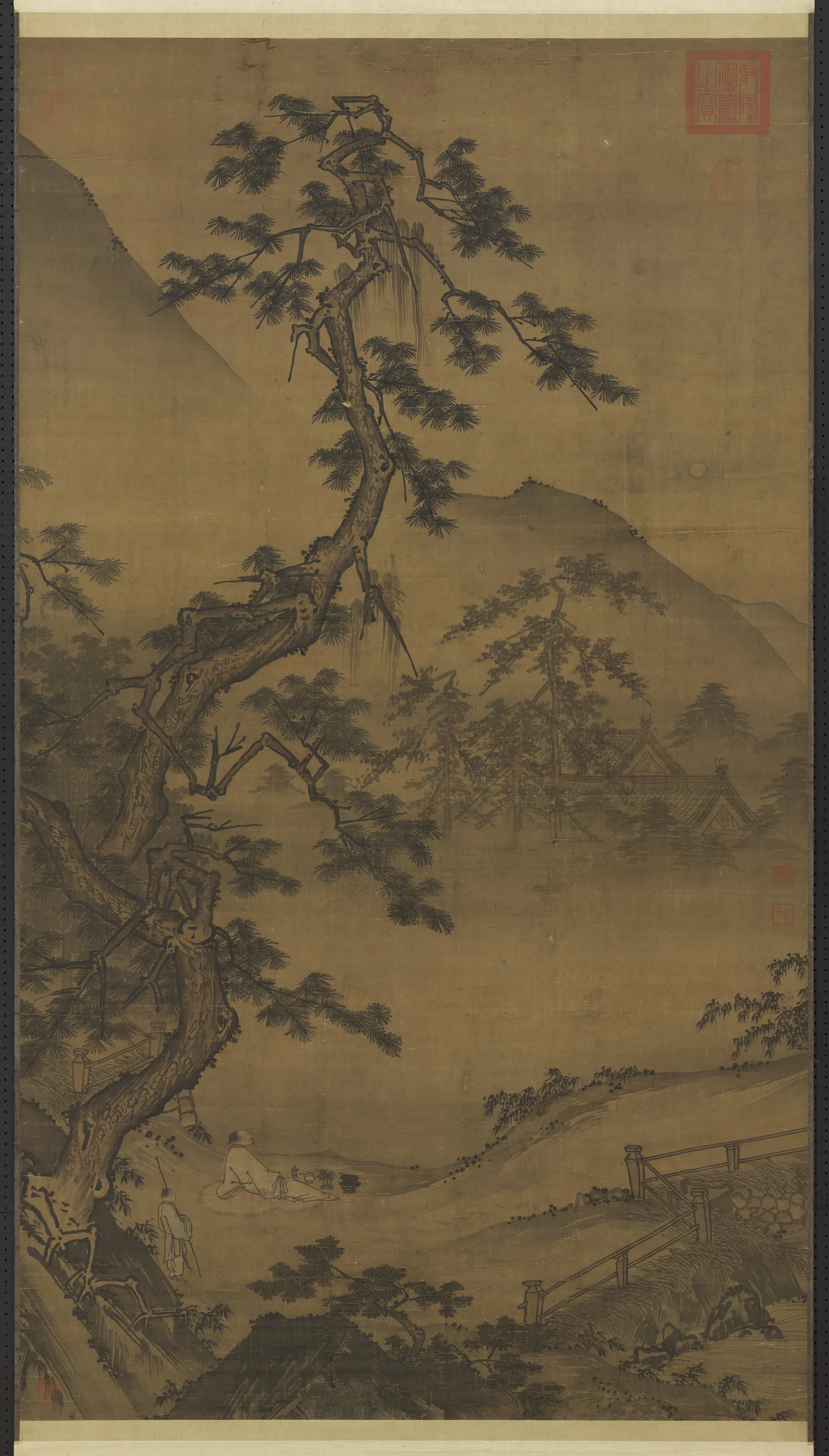 宋代《宋人松月图轴》