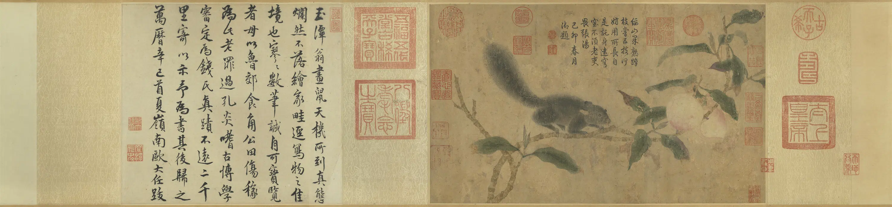 宋-元朝【钱选】《桃枝松鼠图卷》