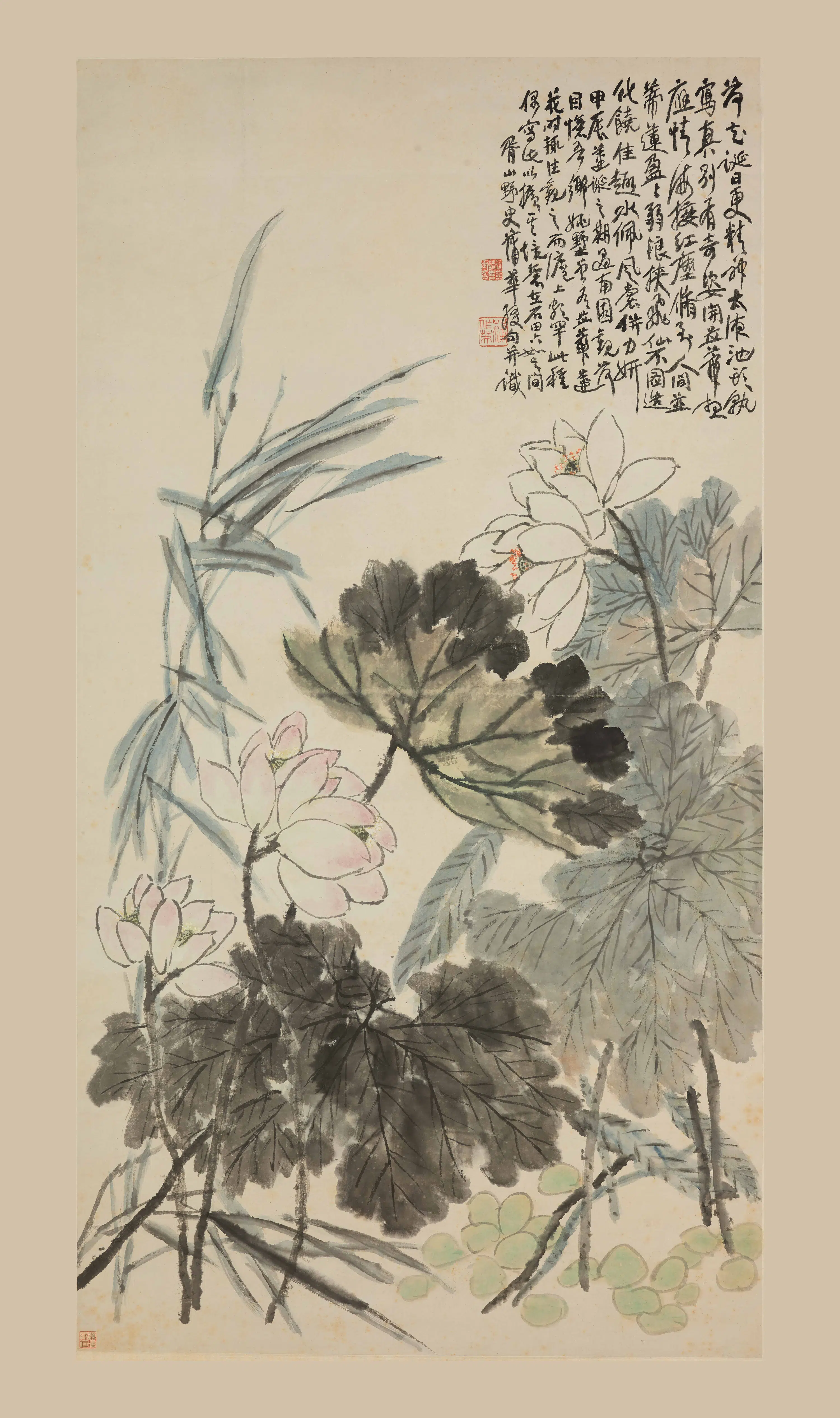 清代【蒲华】《蒲塘并蒂图轴》