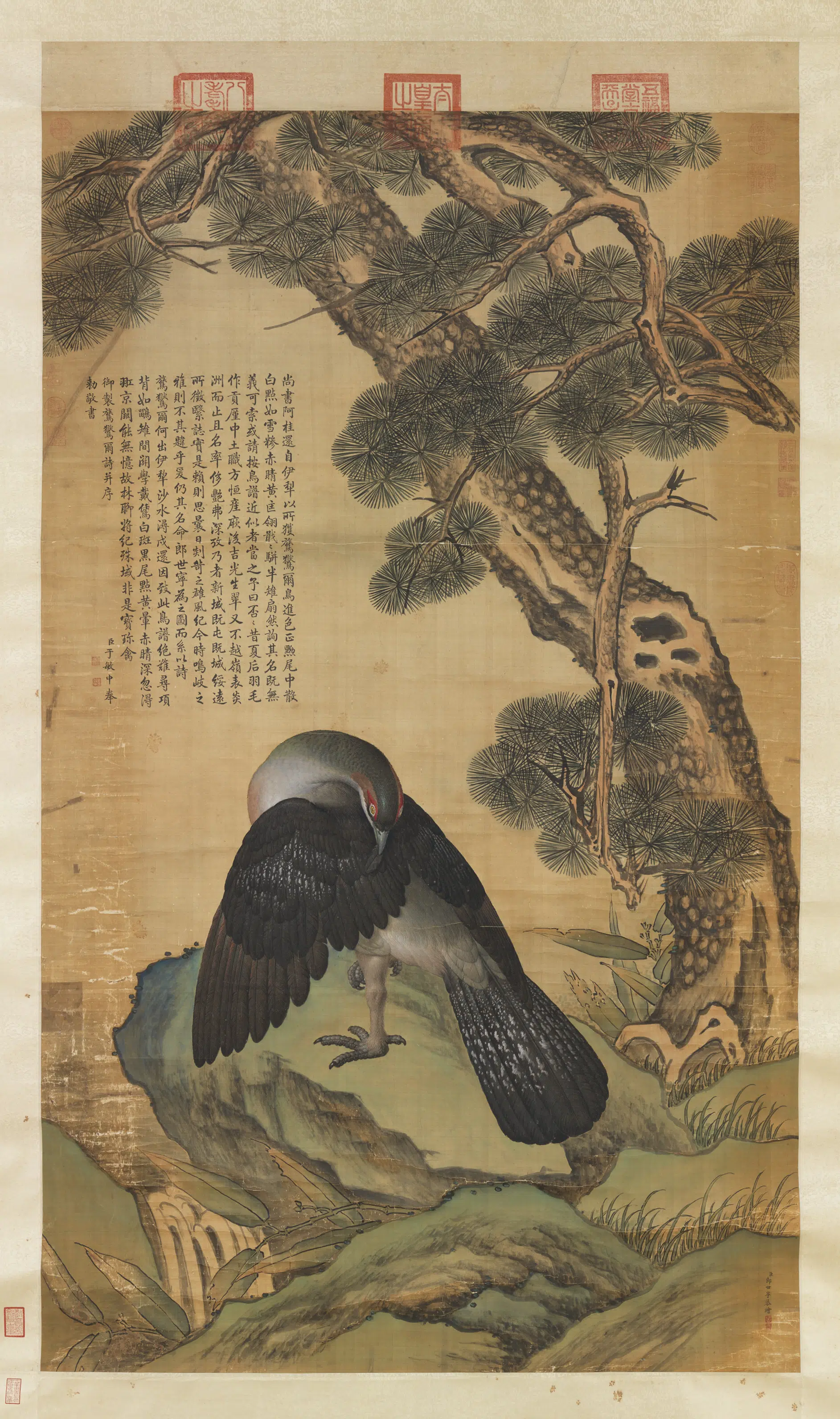 清代【郎世宁】《画松鸟图轴》