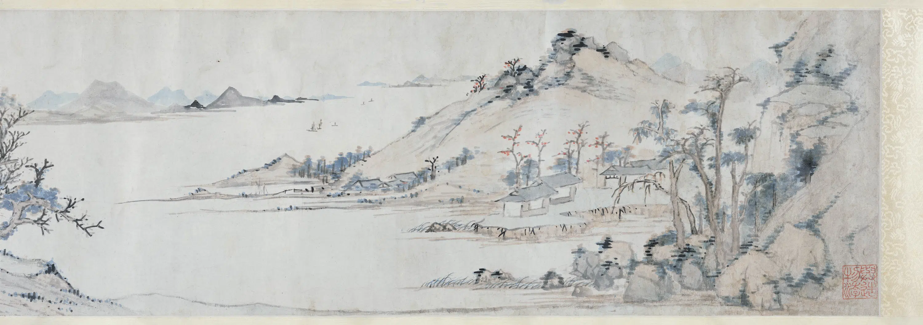 明朝【沈颢灏】《秋林湖屿图卷》
