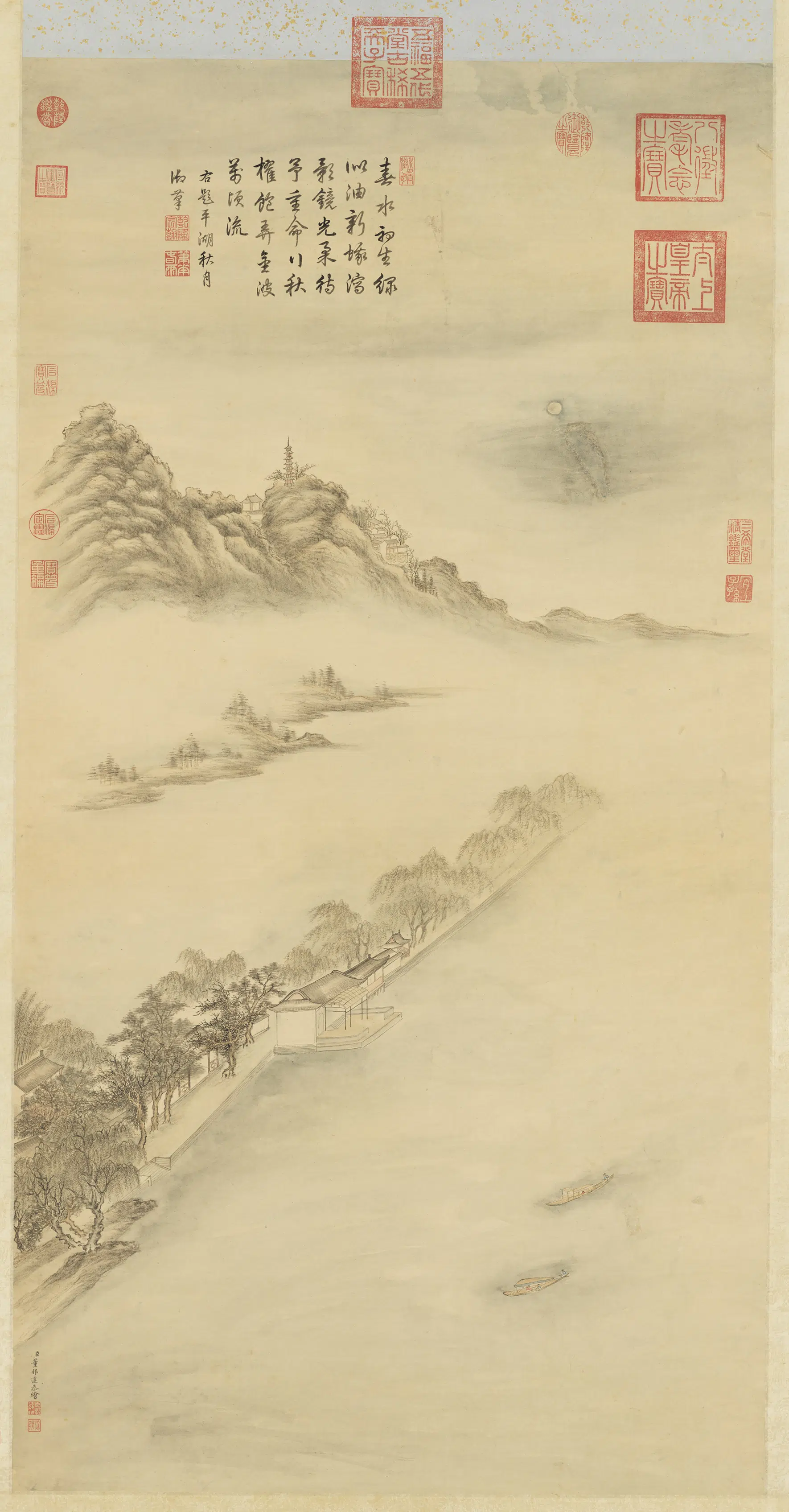 清代【董邦达】《平湖秋月图轴》