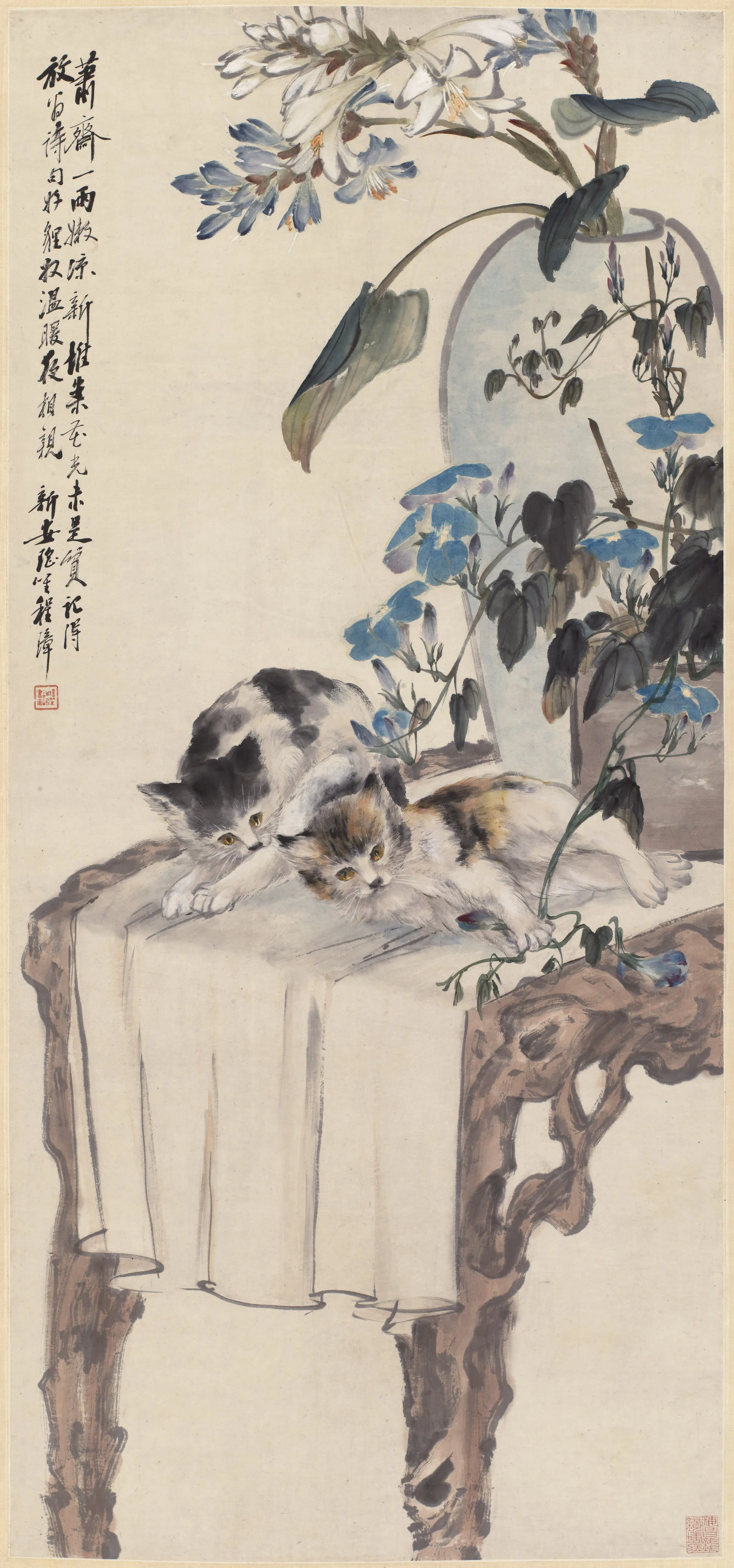 近现代【程璋】《双猫图轴》