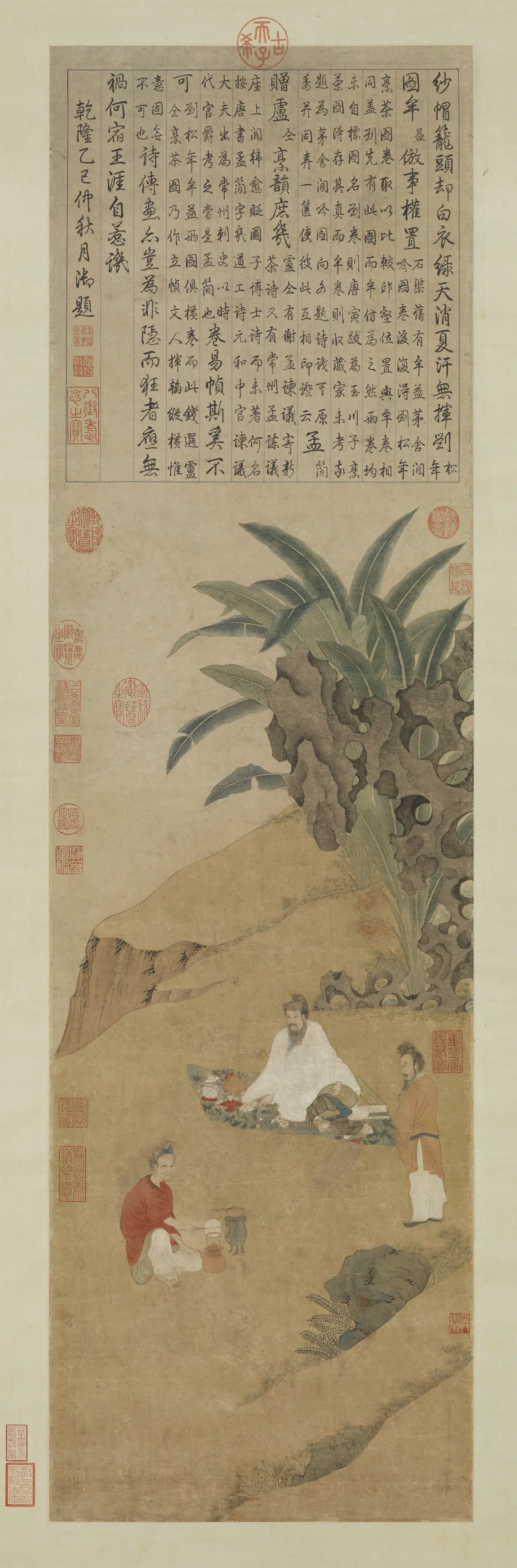 宋-元朝【钱选】《画卢仝烹茶图轴》