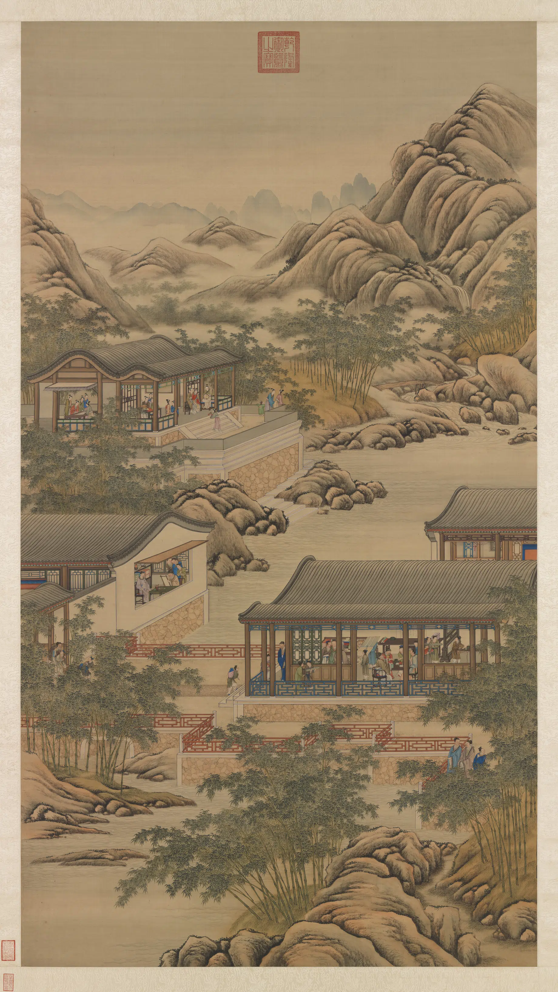 清代《画院画十二月月令图十月图轴》