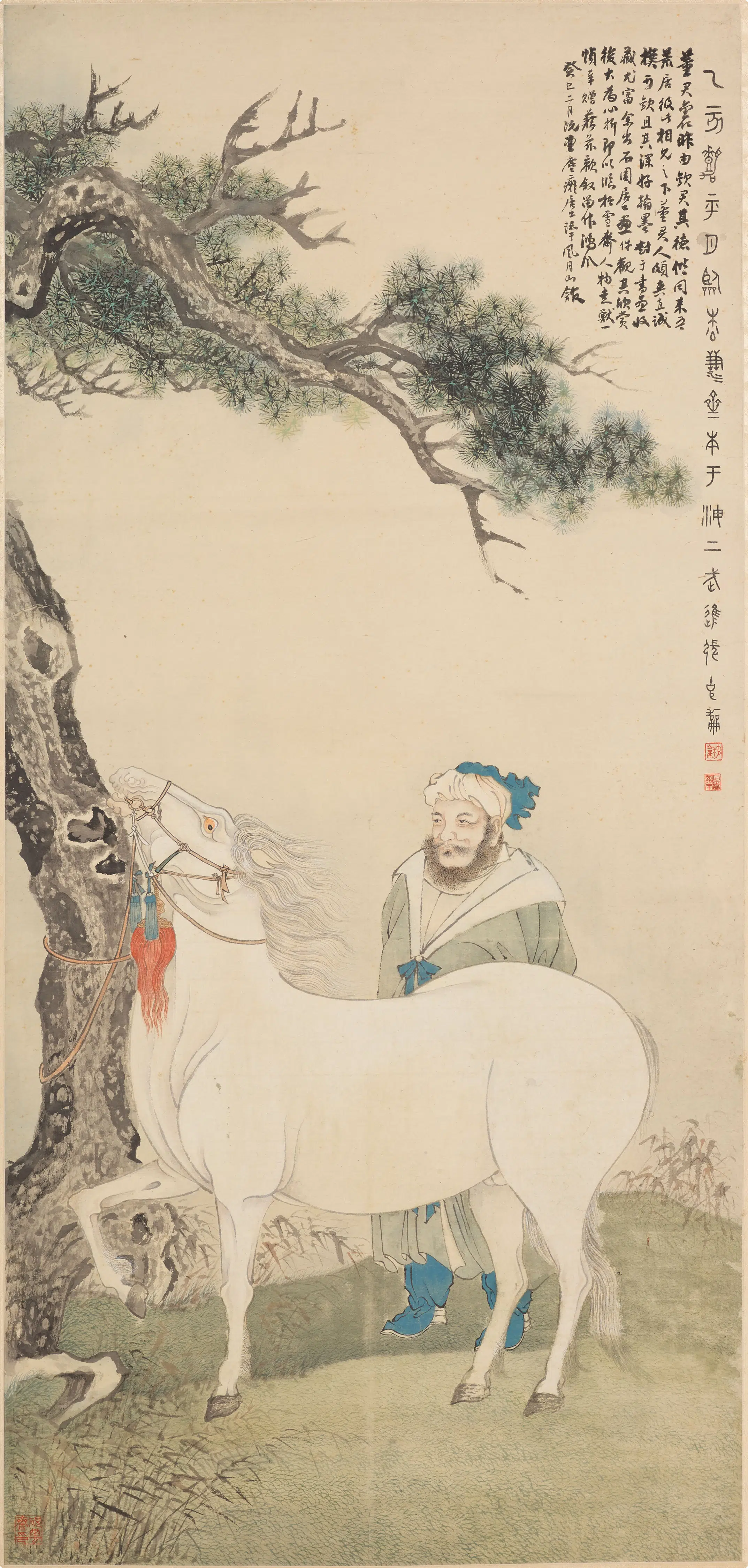 近现代【张石园】《临赵孟頫人马图轴》