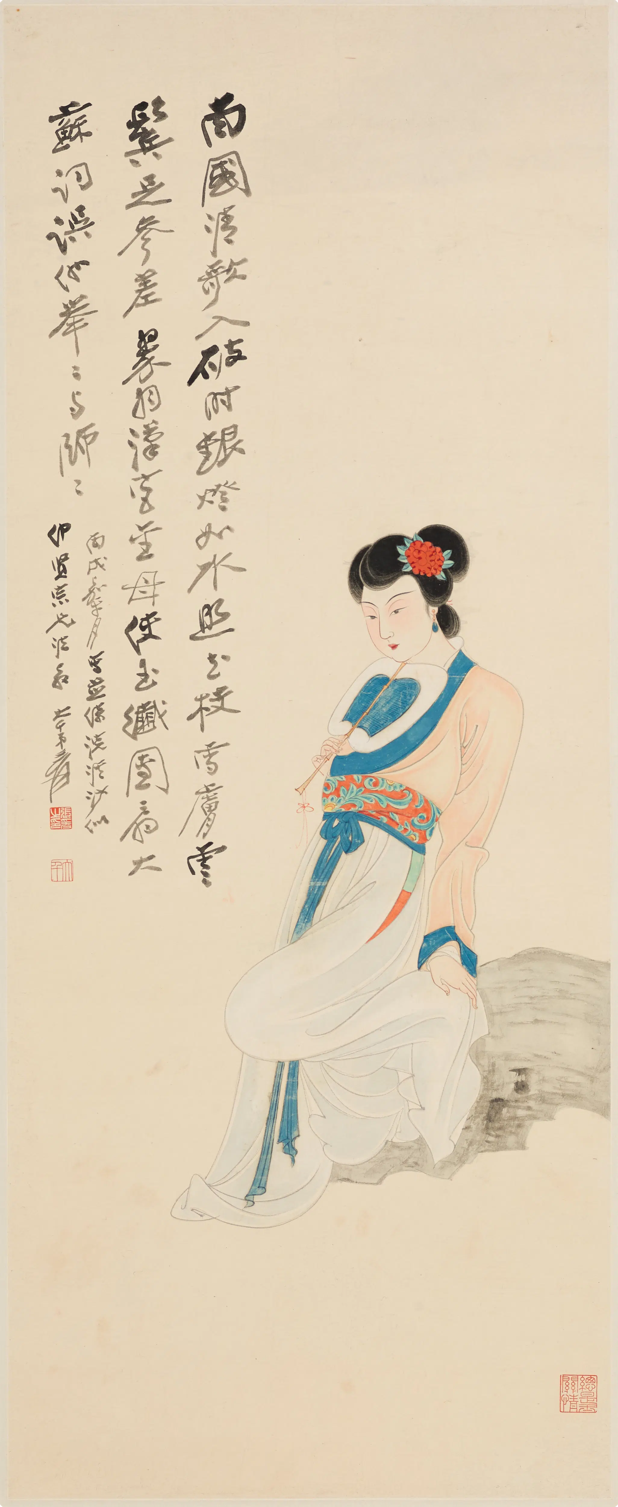 近现代【张大千】《玉倩纨扇图轴》
