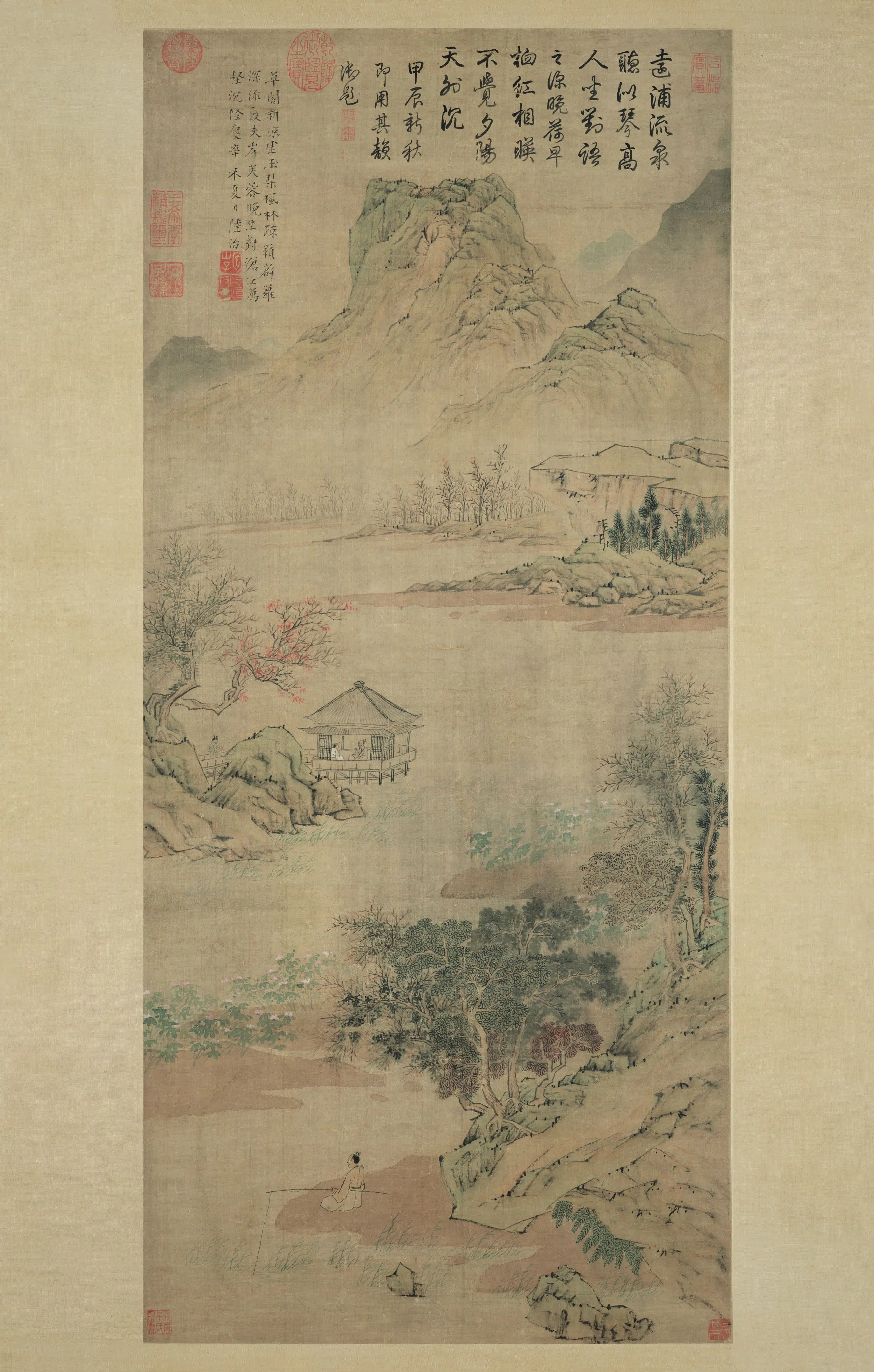 明朝【陆治】《草阁枫林图轴》 第1张