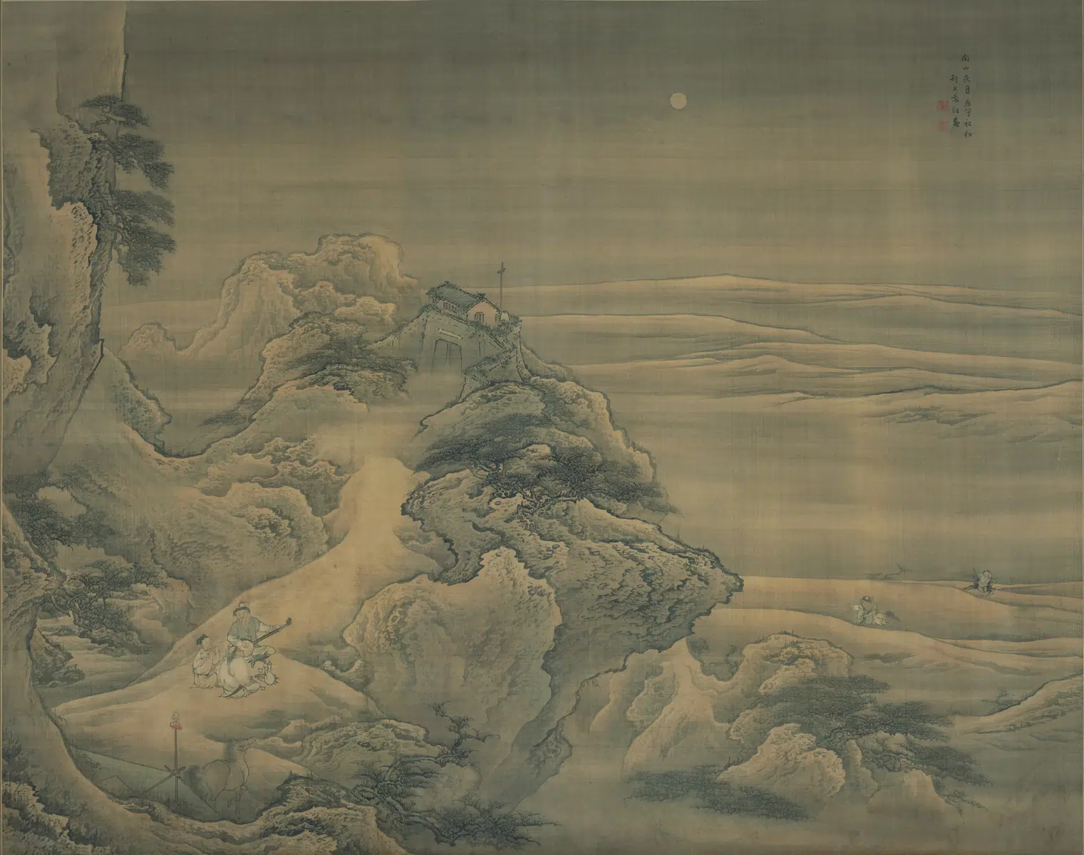 清代【袁江】《关山夜月图轴》