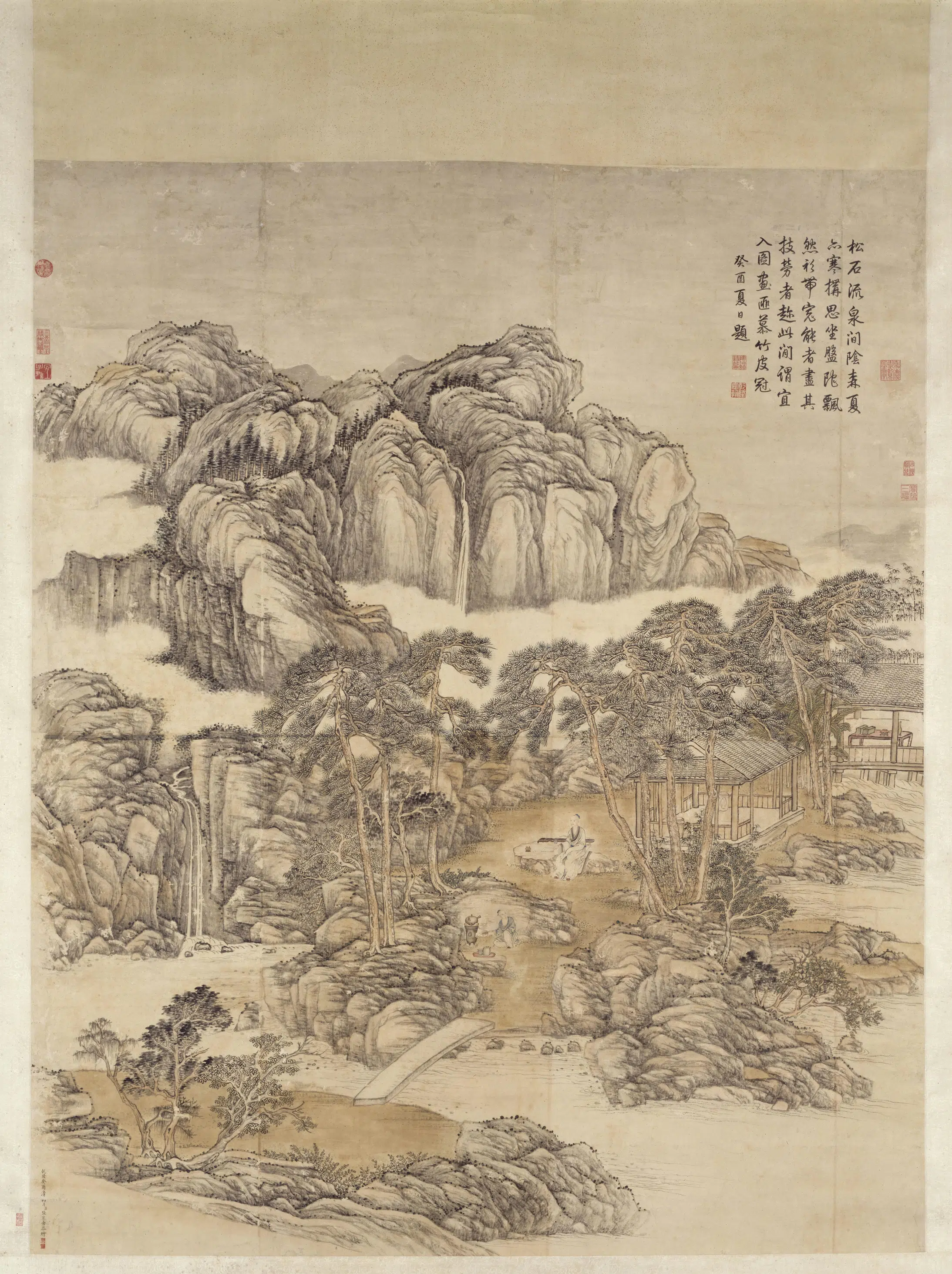 清代【张宗苍】《乾隆皇帝抚琴图轴》