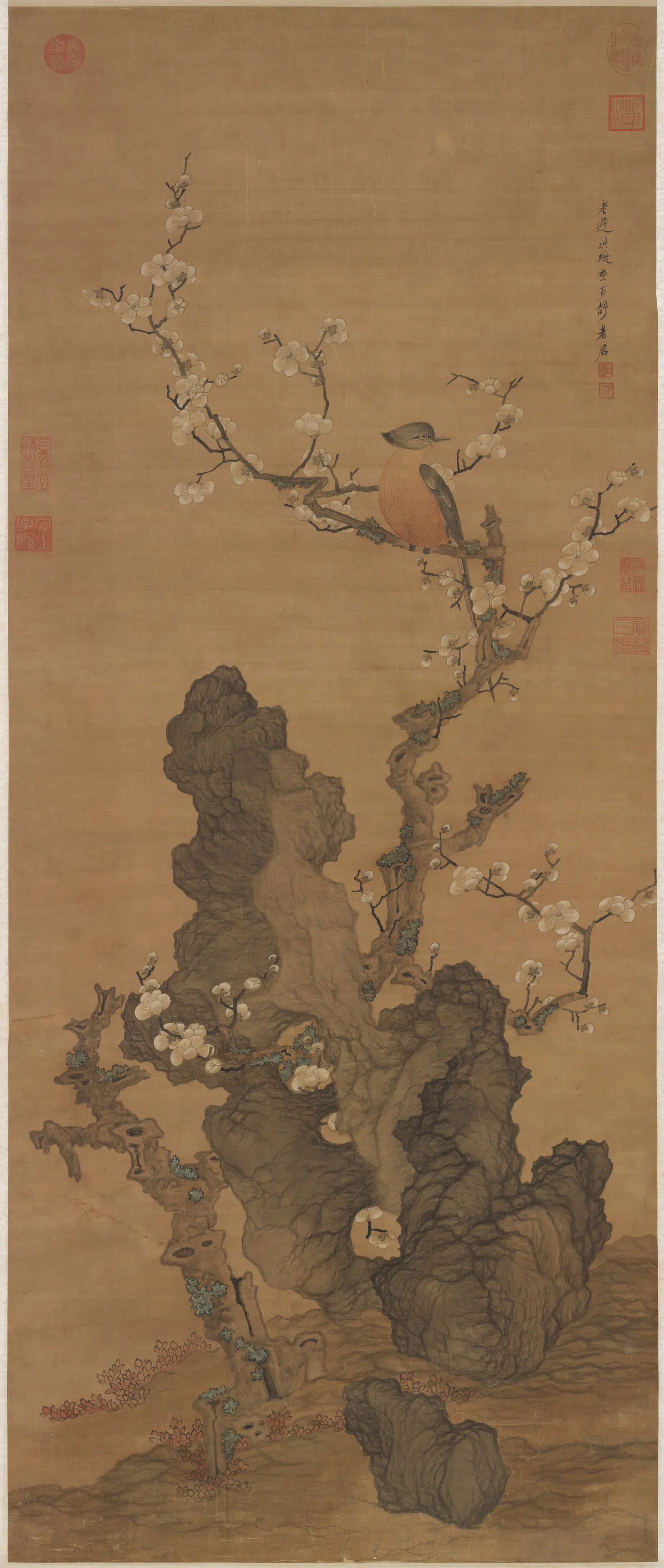 明朝【陈洪绶】《梅花山鸟图》