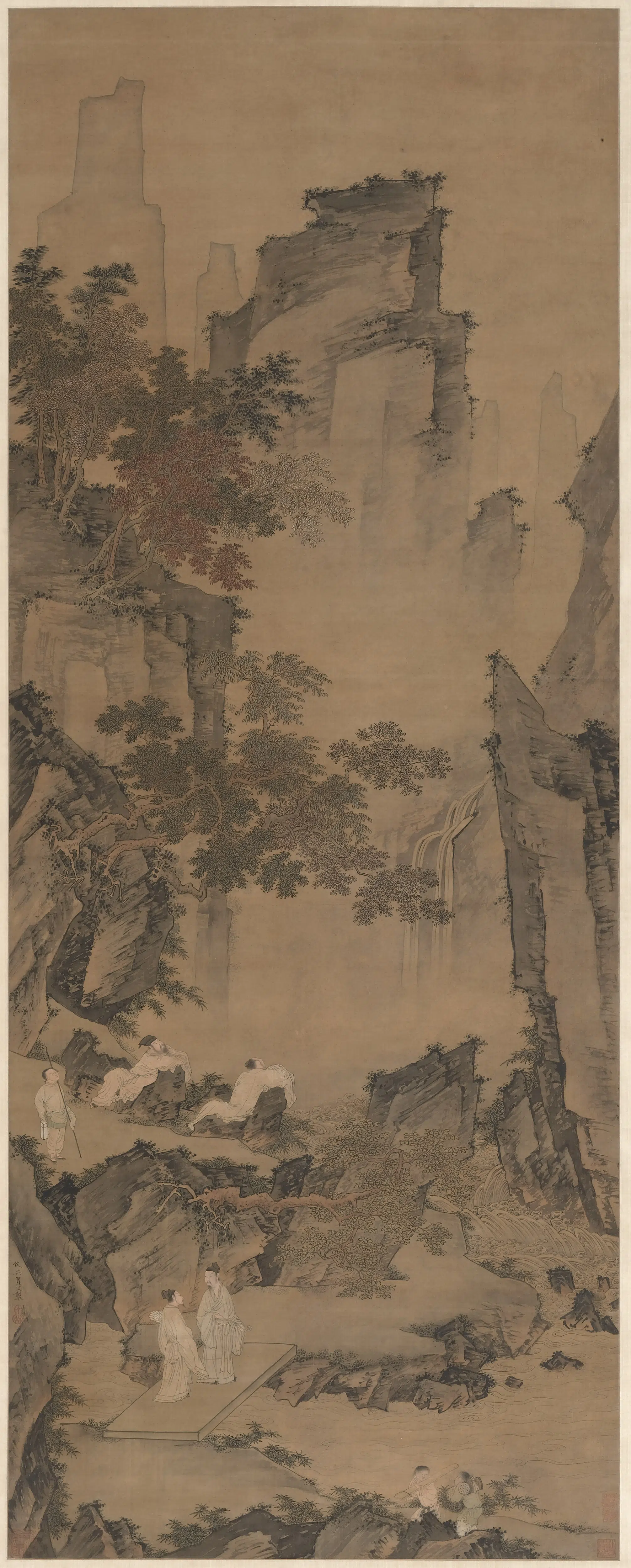 明朝【仇英】《观瀑图轴》