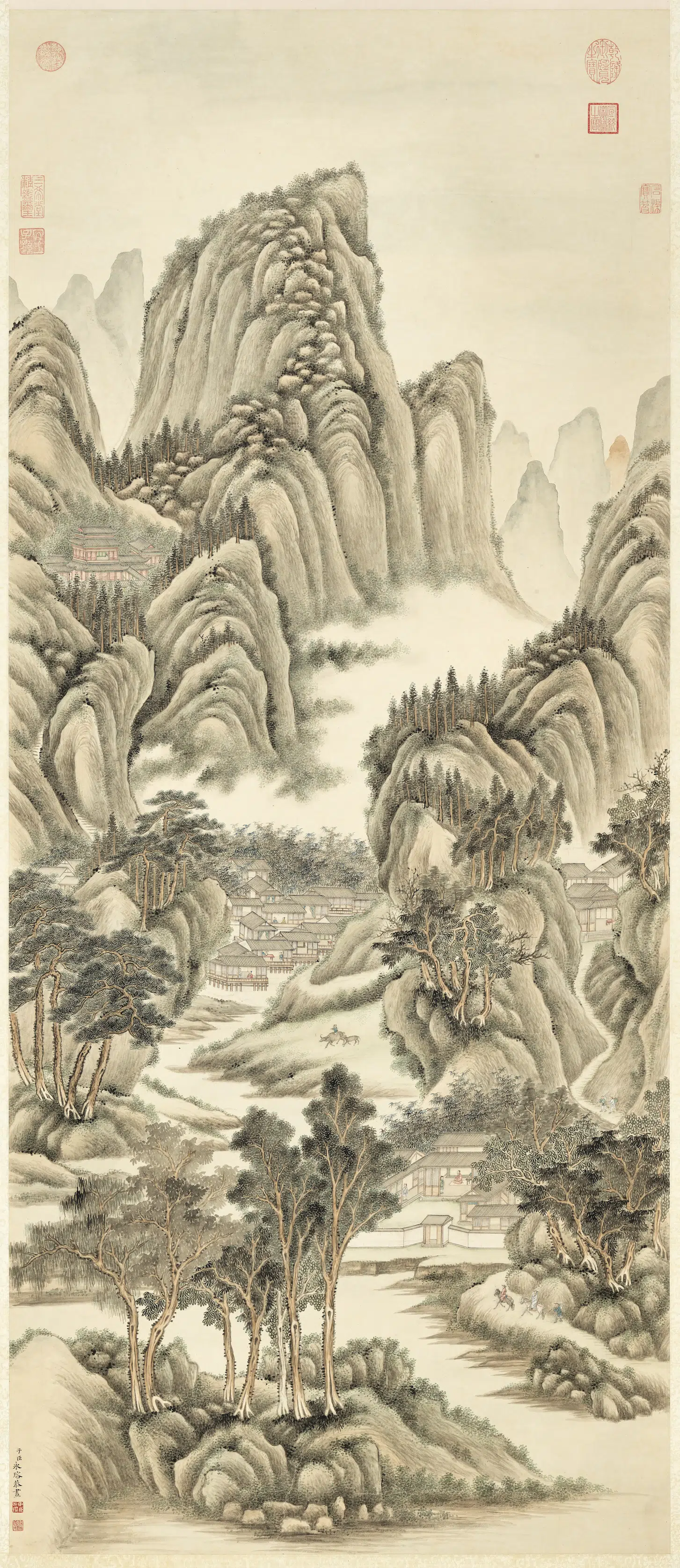 清代【爱新觉罗·永瑢】《春山游骑图轴》