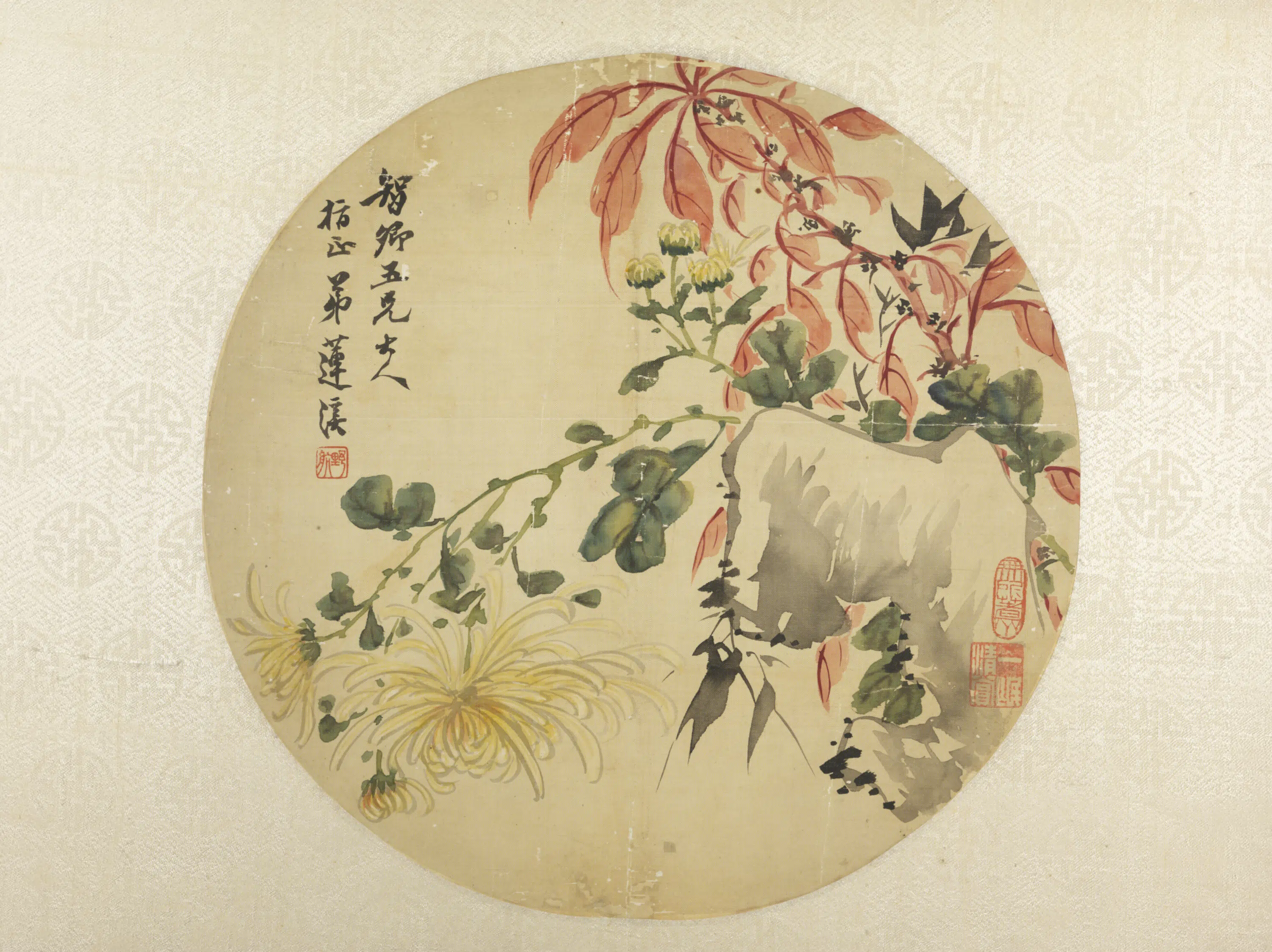 清代【莲溪（释真然）】《秋花图纨扇页》