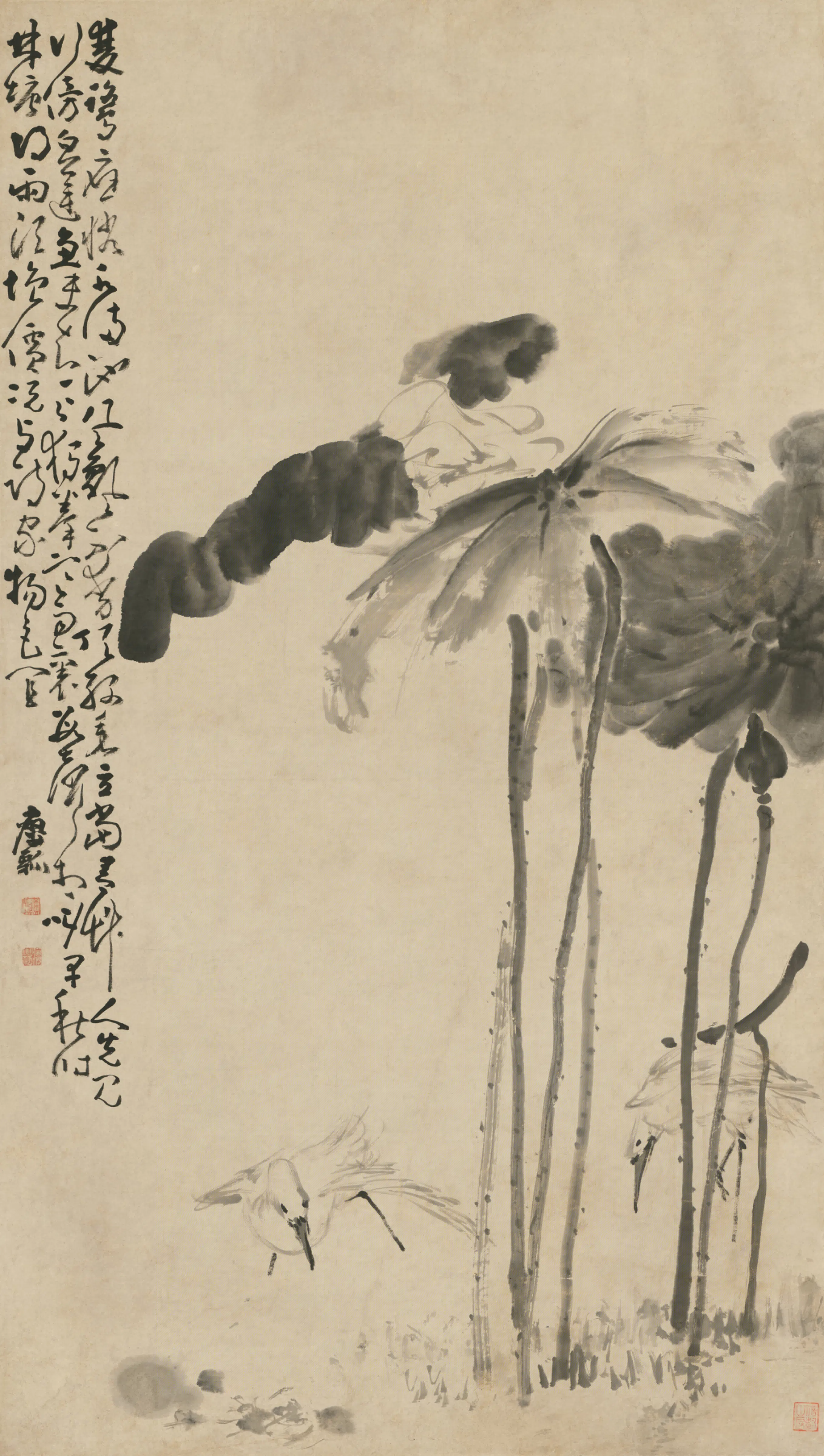 清代【黄慎】《荷鹭轴》