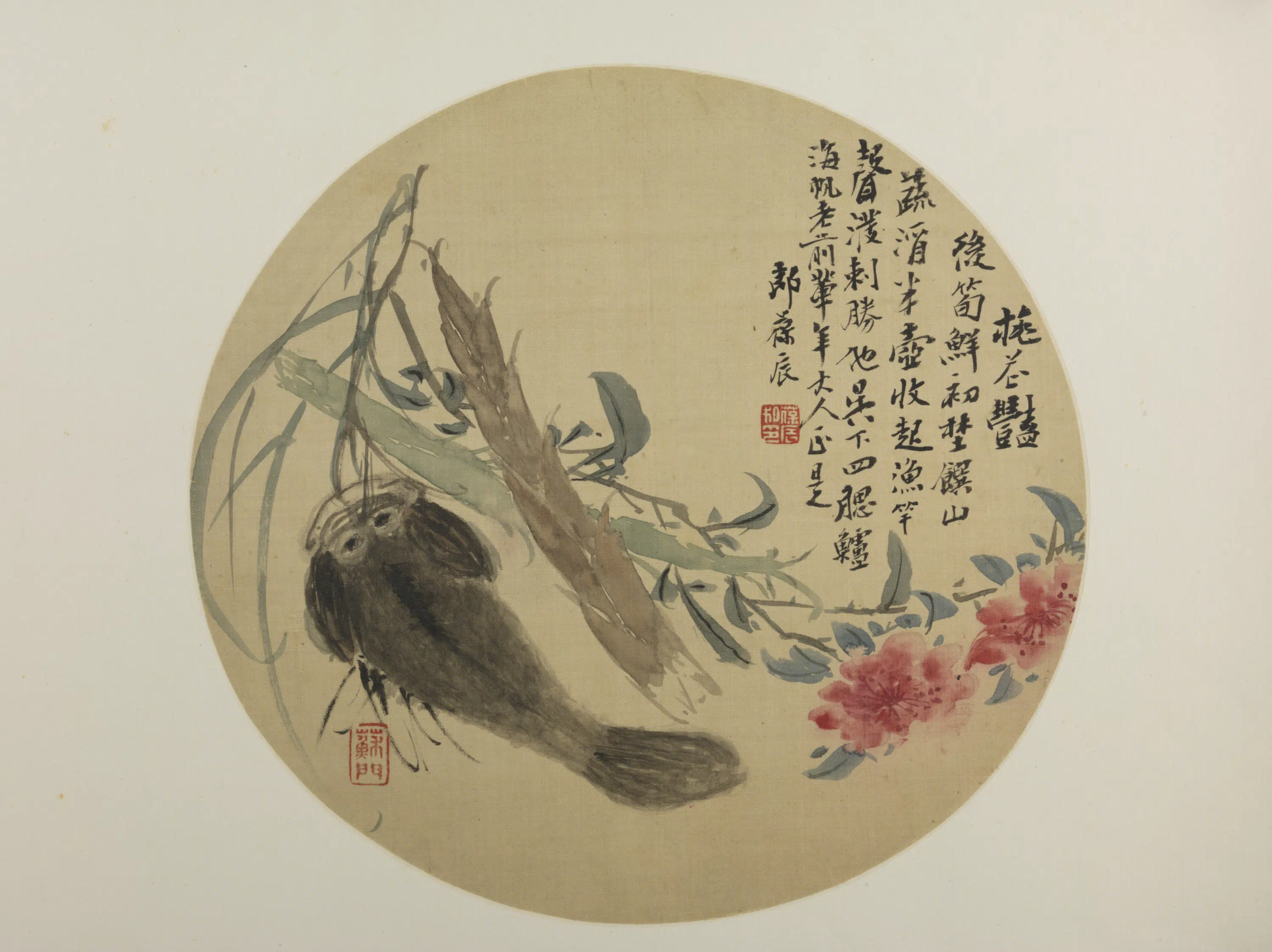 清代【郎葆辰】《桃花鲈鱼纨扇页》