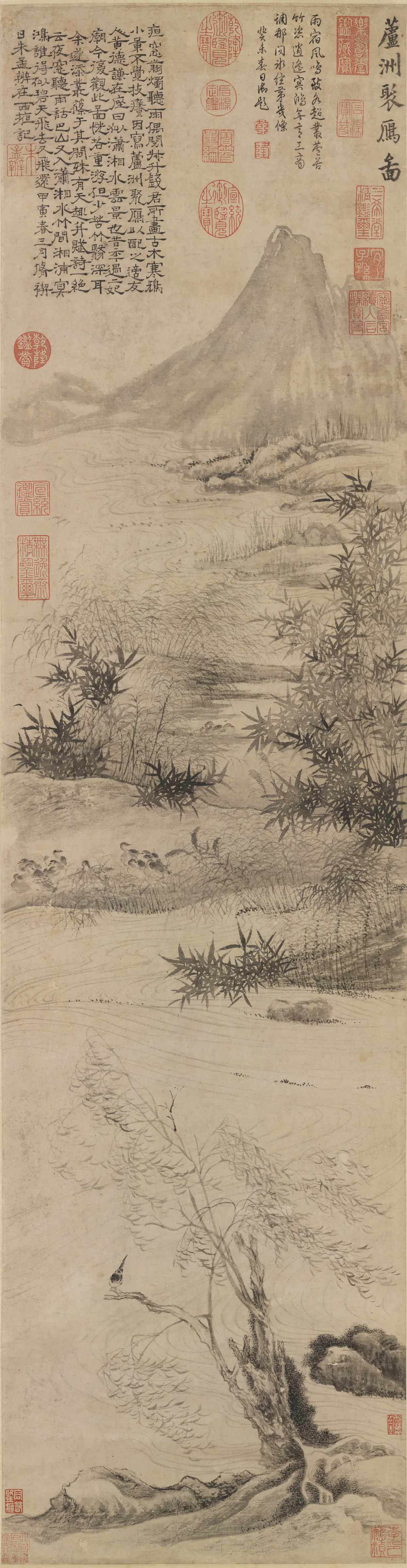 明朝【朱芾】《芦洲聚雁图轴》 第1张