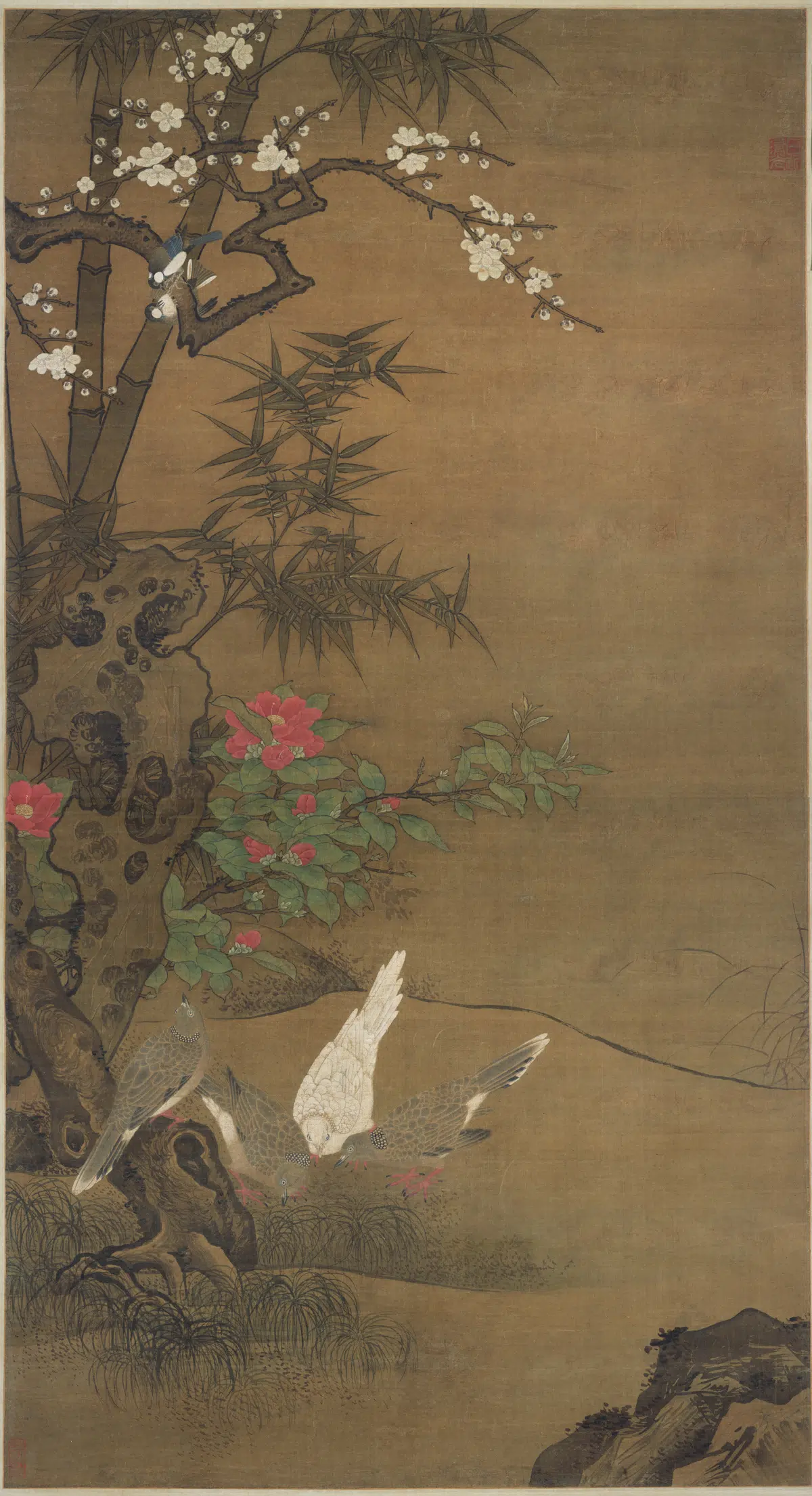 清代【佚名】《岁寒禽趣图轴》