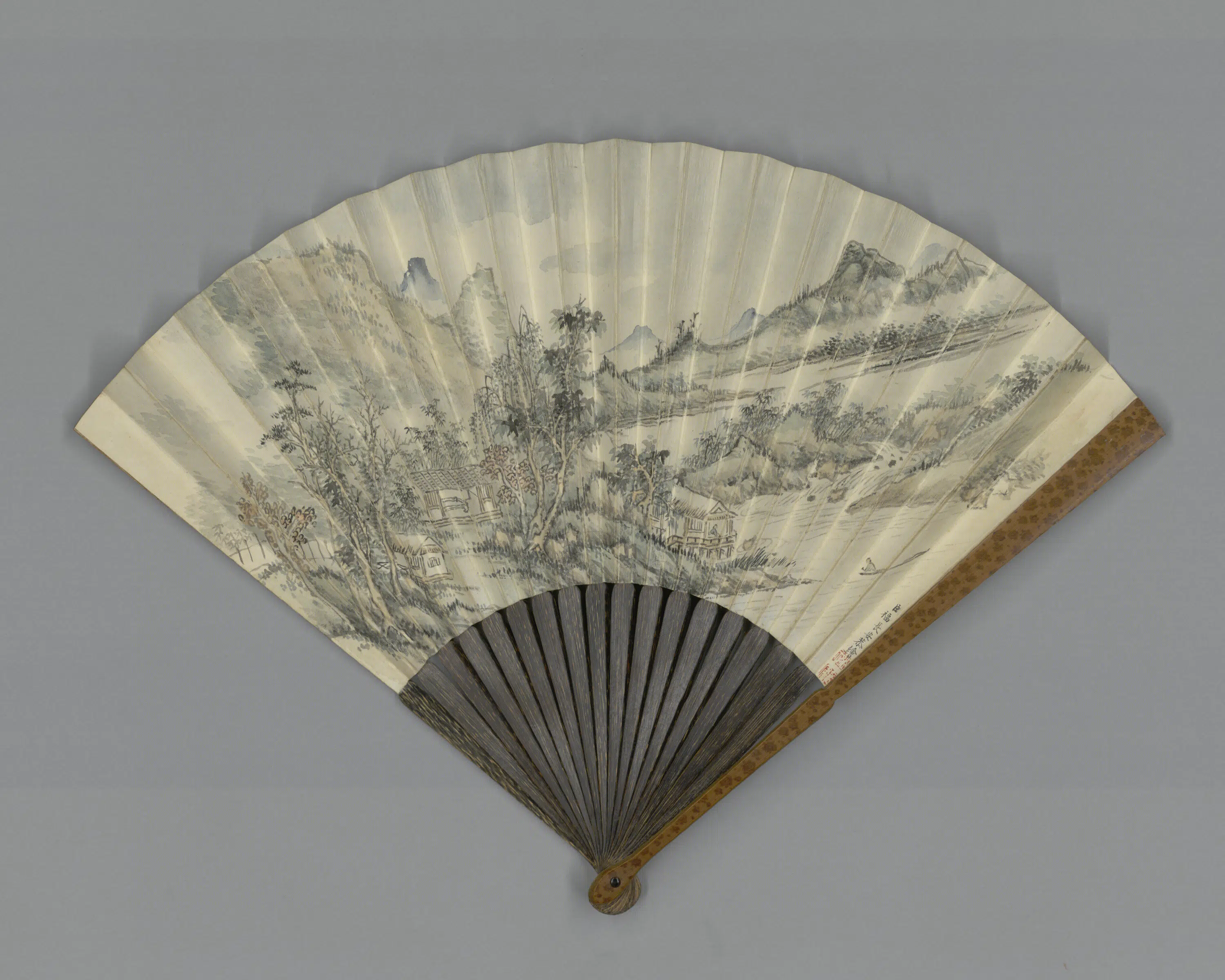 清代【富察·福长安】《画山水赵秉冲书御制诗成扇》