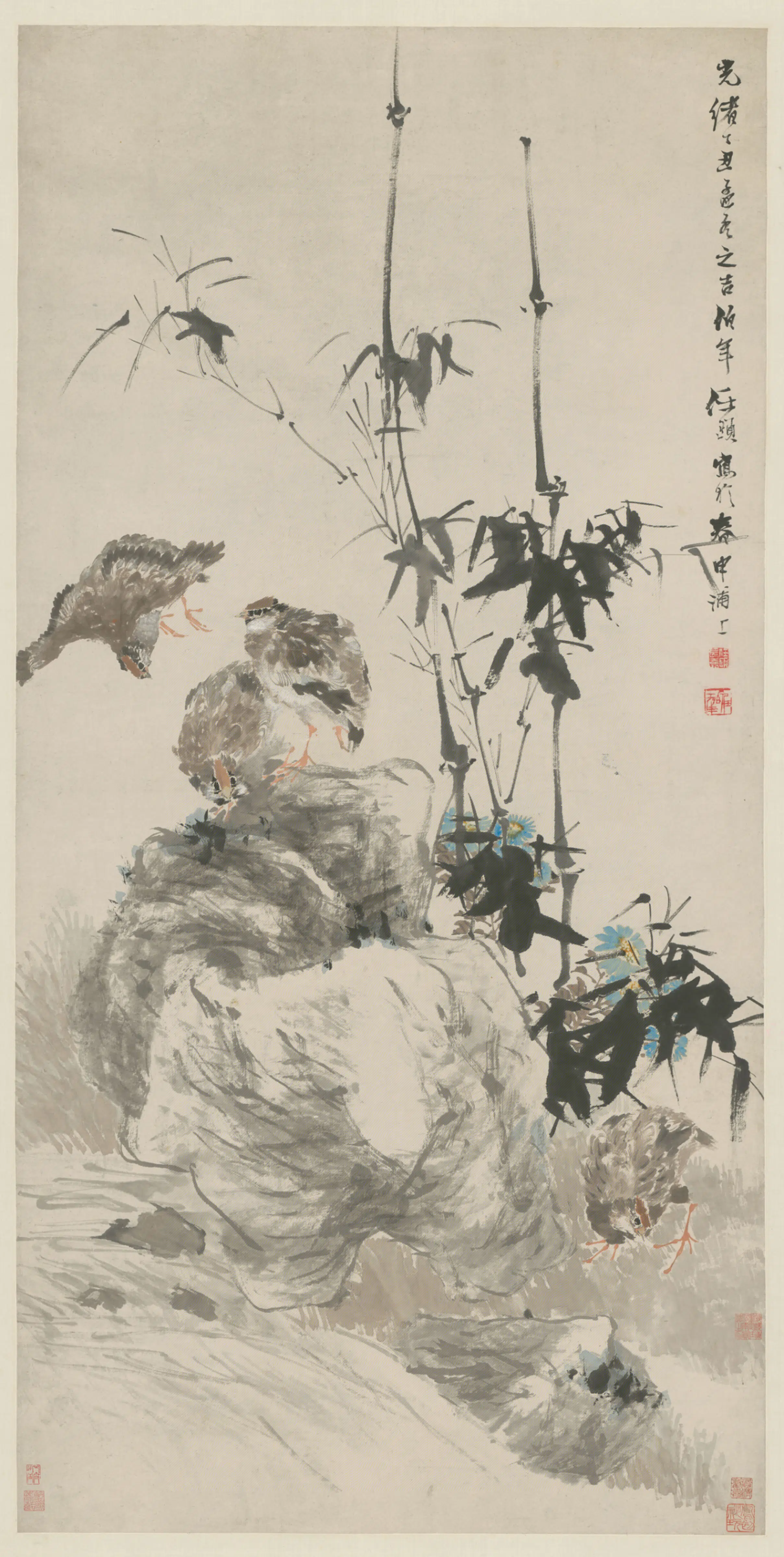 清代【任颐】《四季平安图轴》