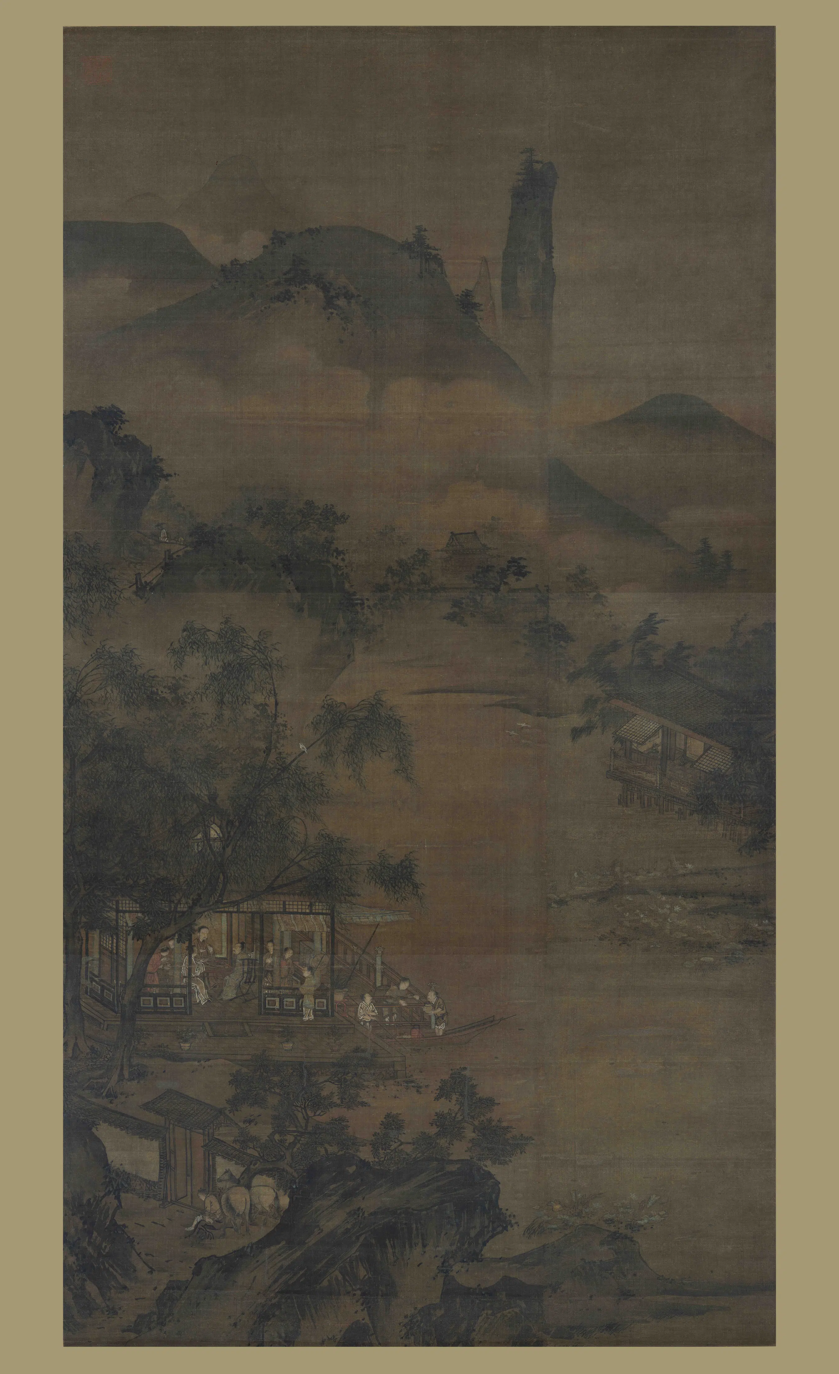 明朝【佚名】《莲塘宴集图轴》