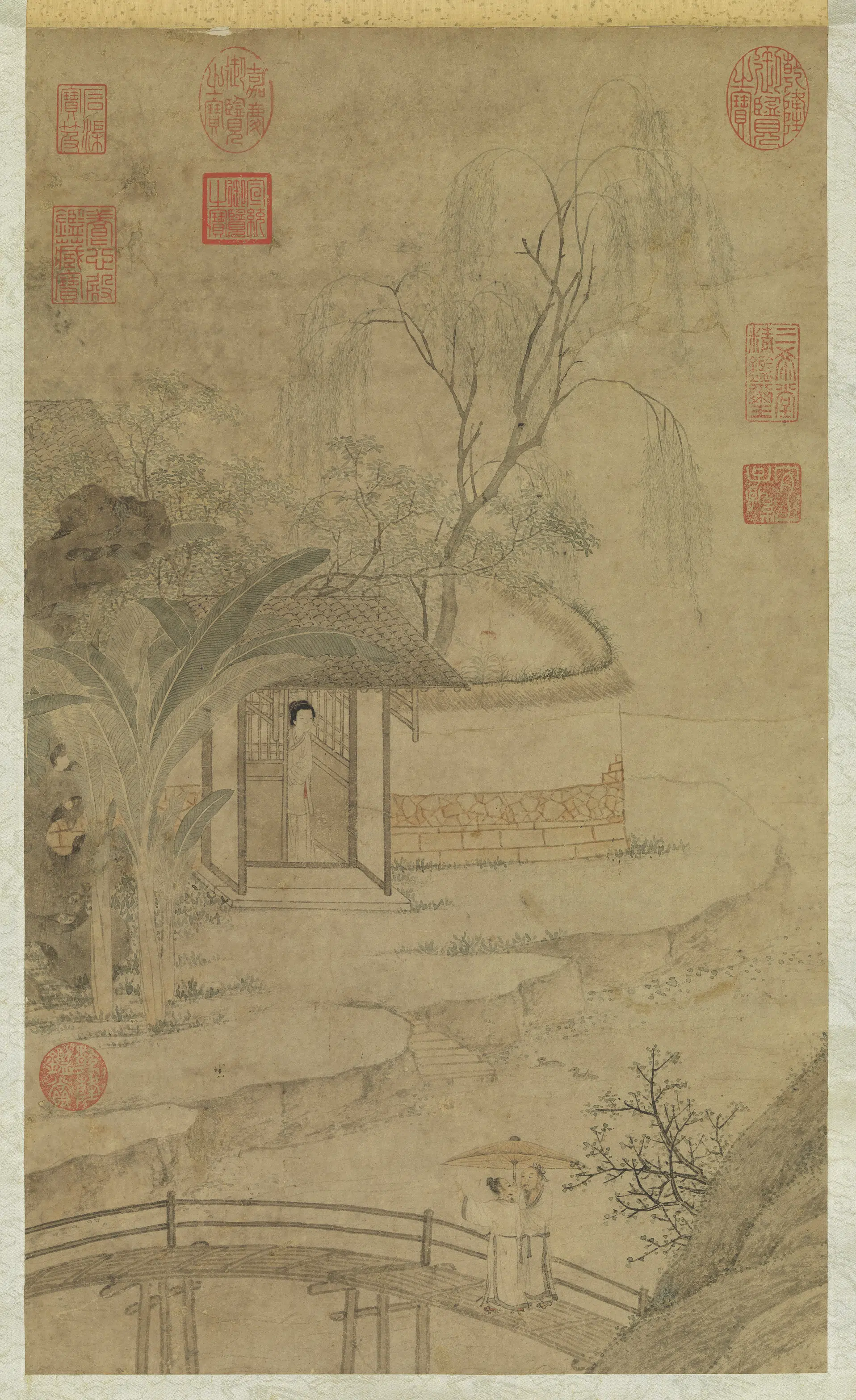 元代《元人溪桥风雨图轴》