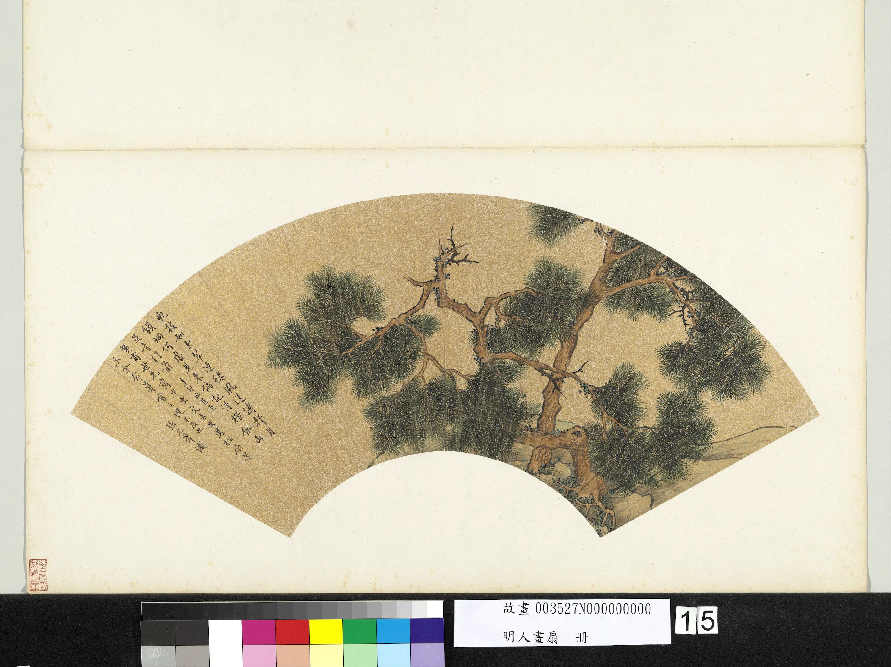 明朝【张元举】《明人画扇册-双松》