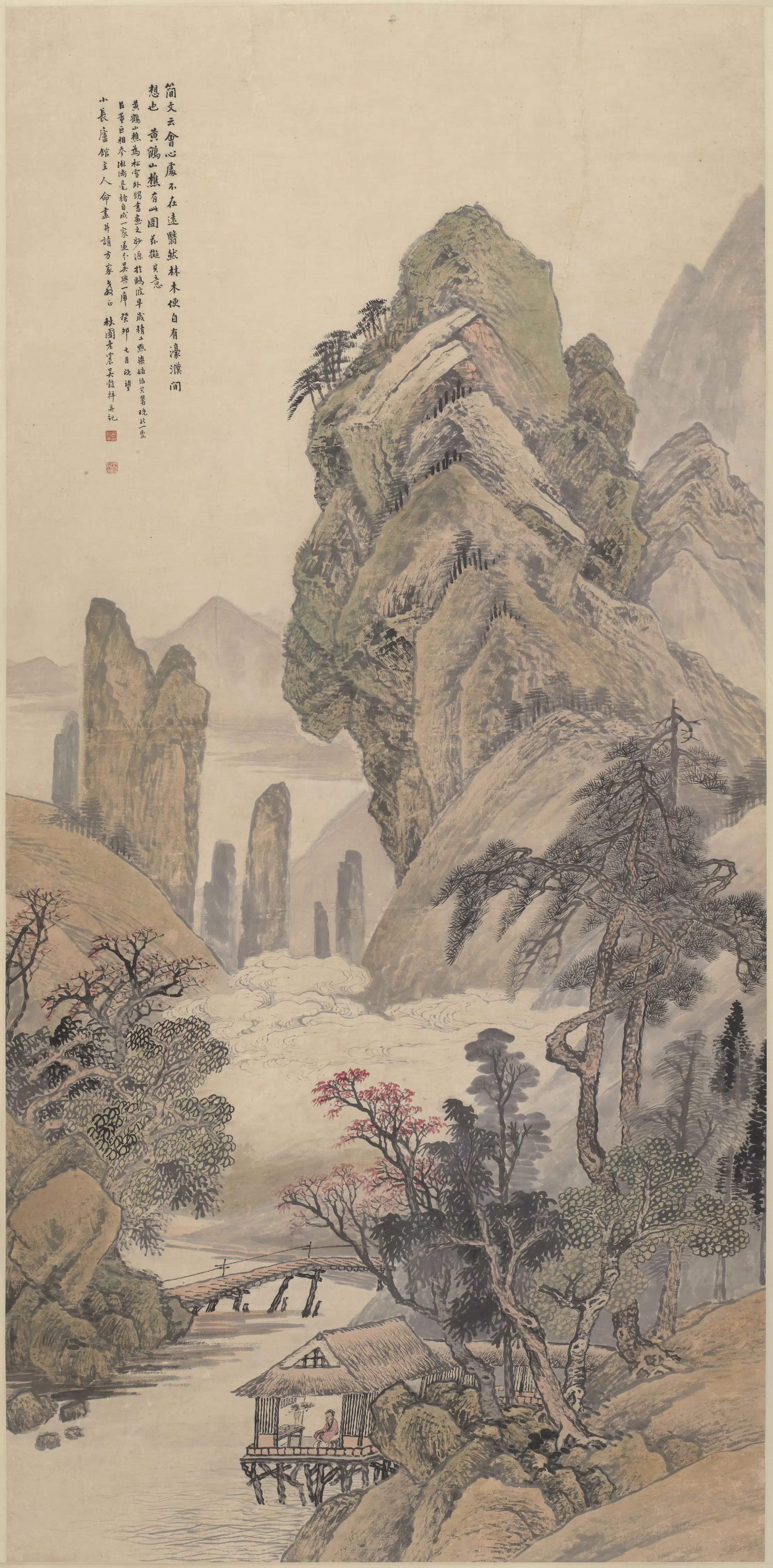 清代【吴谷祥（吴榖祥）】《仿黄鹤山樵山水轴》
