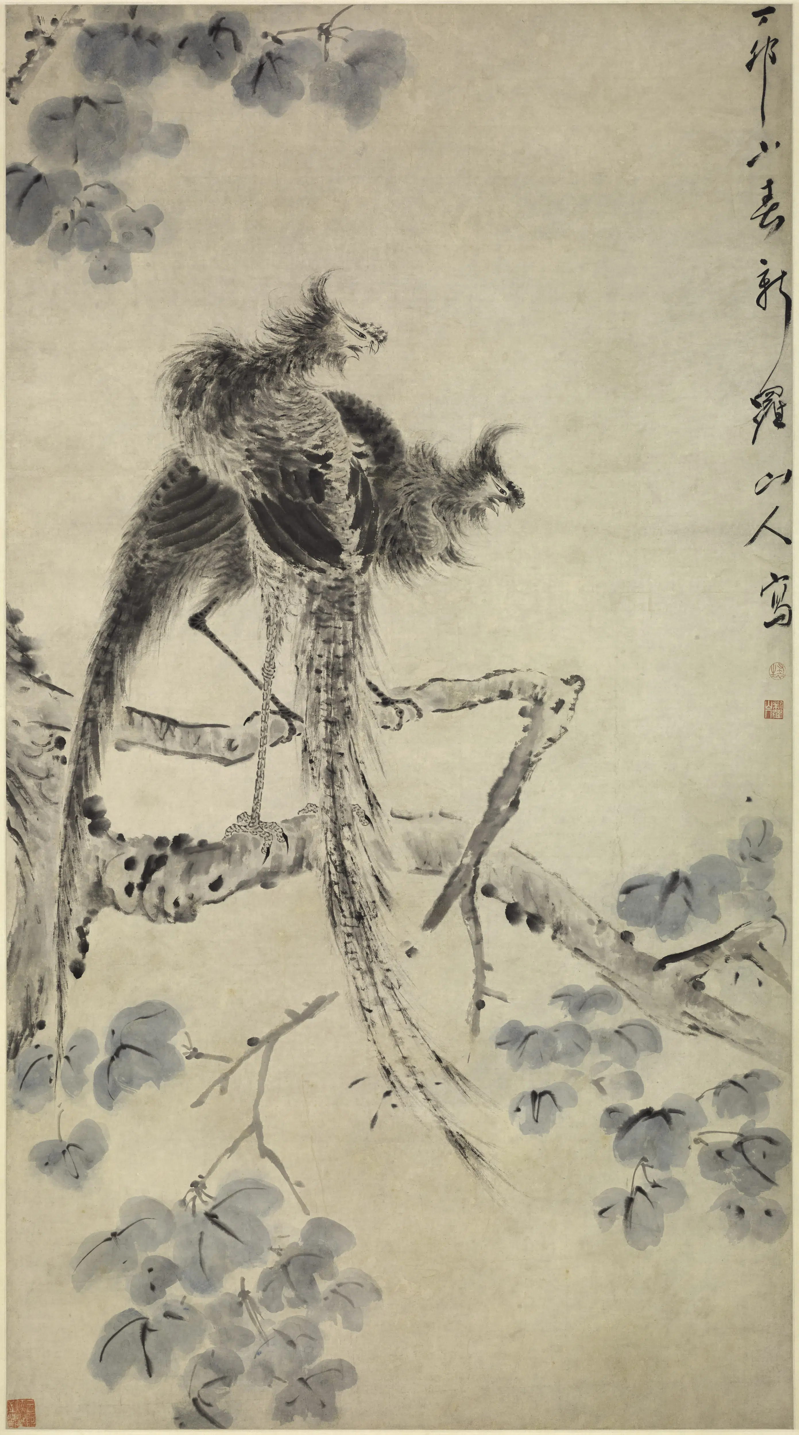 清代【华喦（华岩)】《凤凰梧桐图轴》